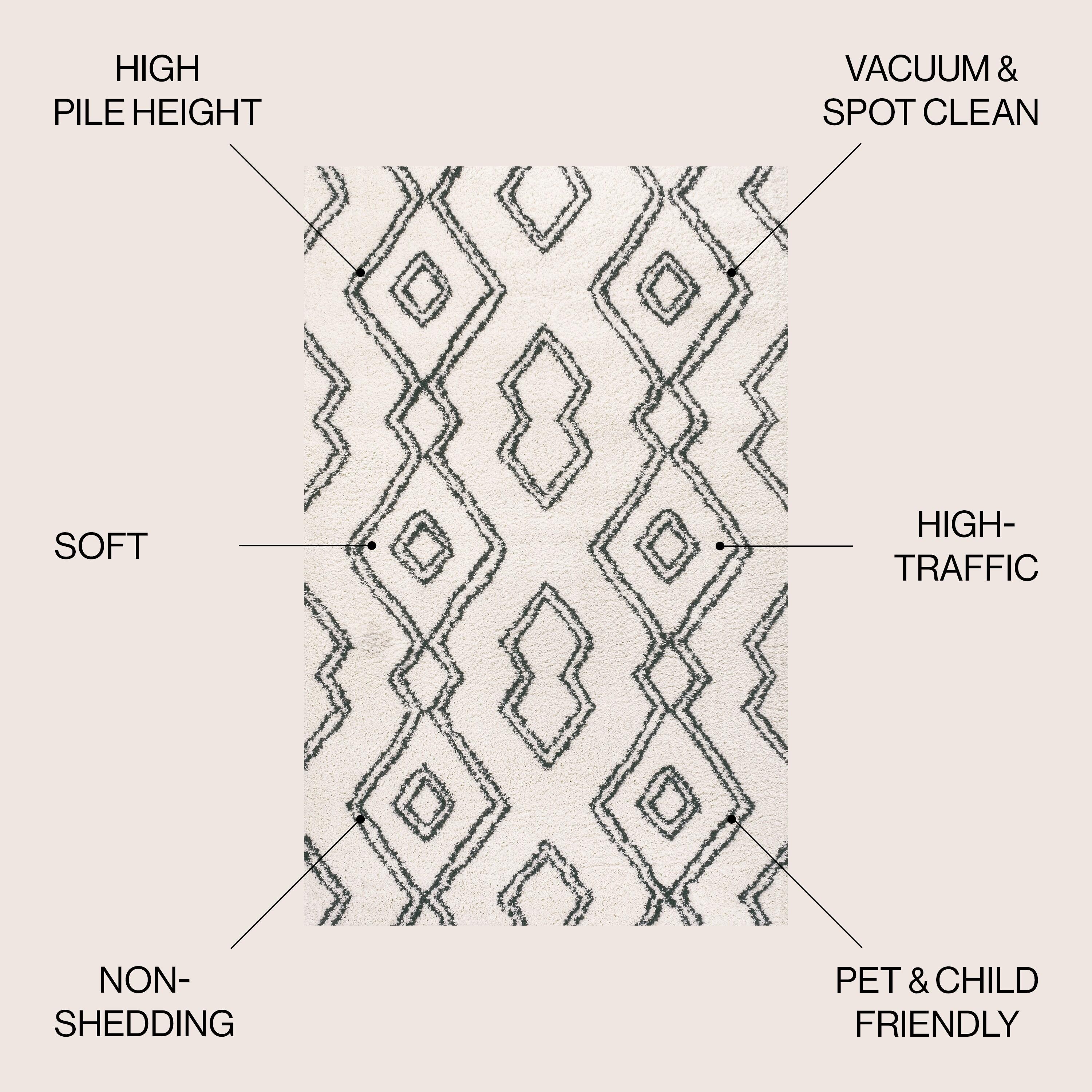 5'x8' Deia Moroccan Style Diamond Shag Area Rug, White/Black - JONATHAN Y