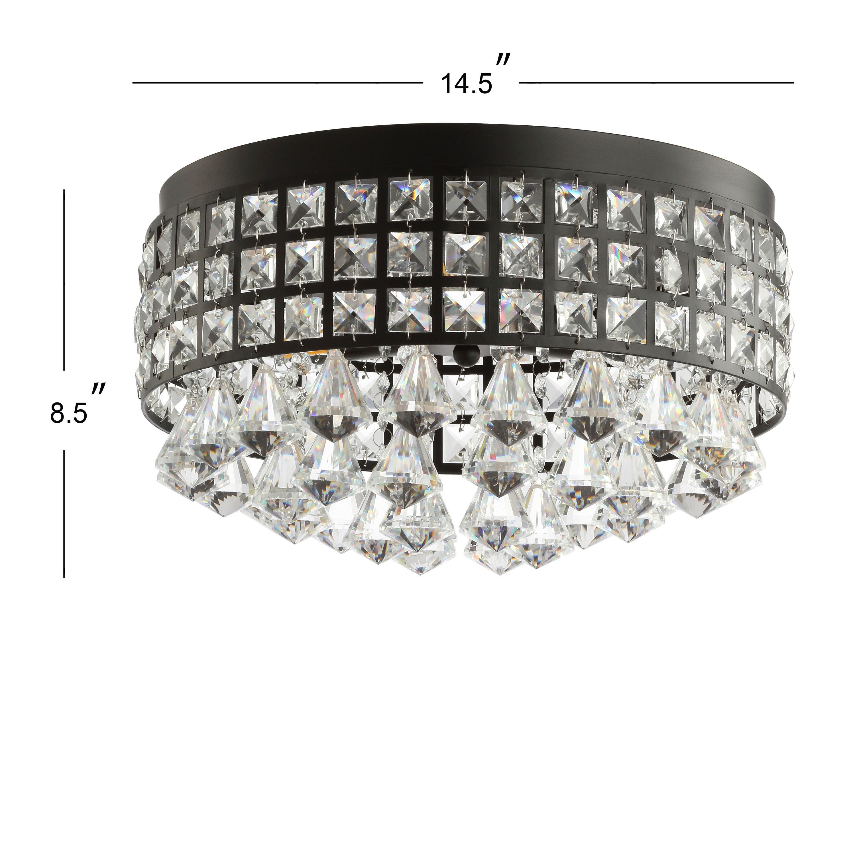 JONATHAN Y Meredith 14.5" 3-Light Crystal Drops/Metal LED Flush Mount, Black