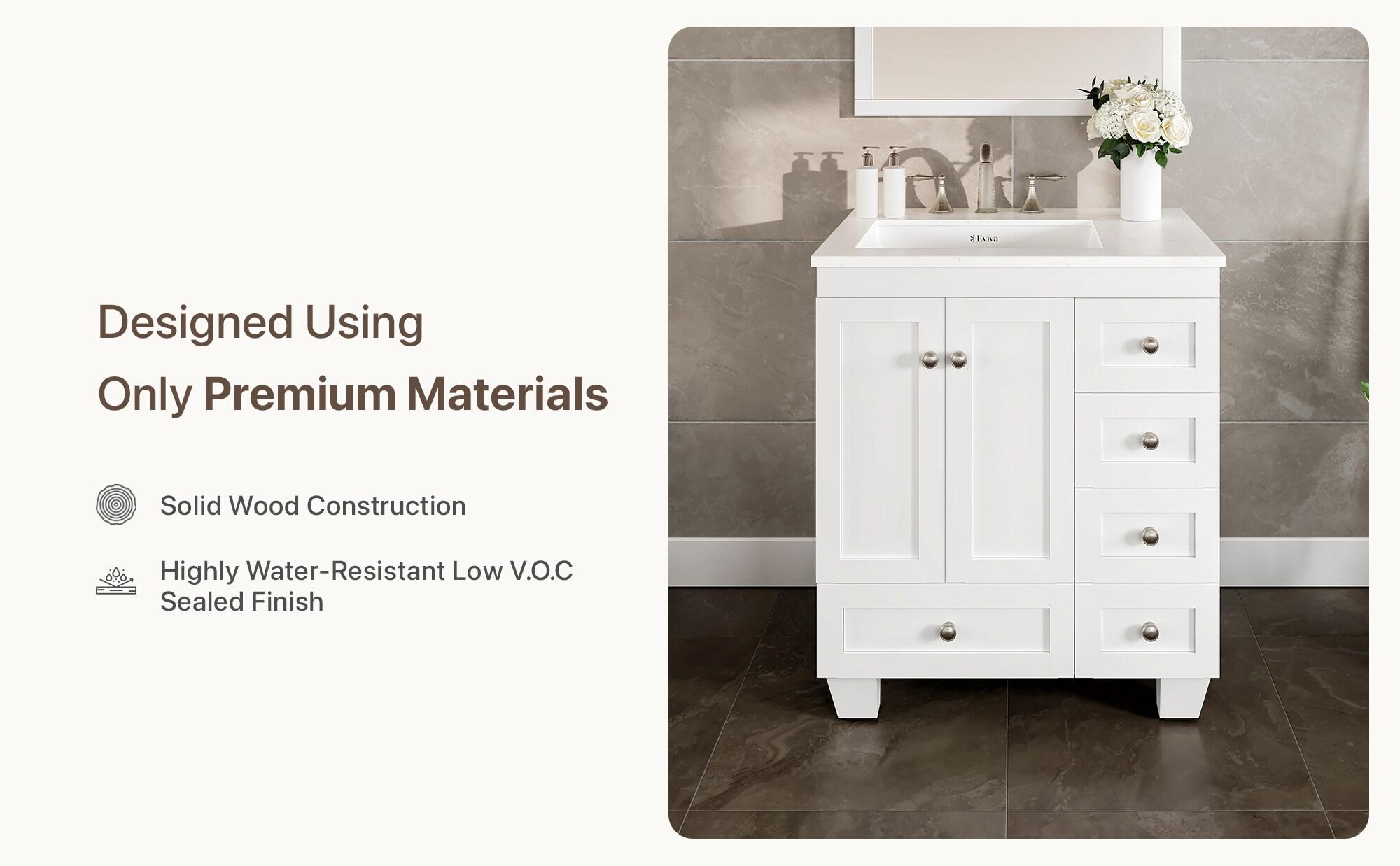 Eviva Acclaim 28"W x 22"D White Bathroom Vanity with White Carrara Quartz Vanity Top and Rectangular Undermount Sink