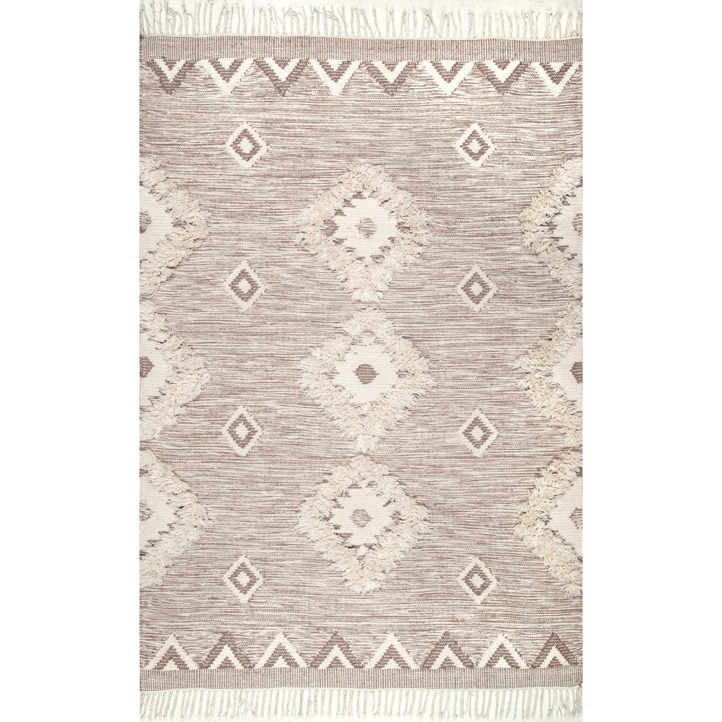 Nuloom Savannah Geometric 6 Square Wool Indoor Area Rug for Living Room Bedroom Dining Room Kitchen, Beige/Ivory