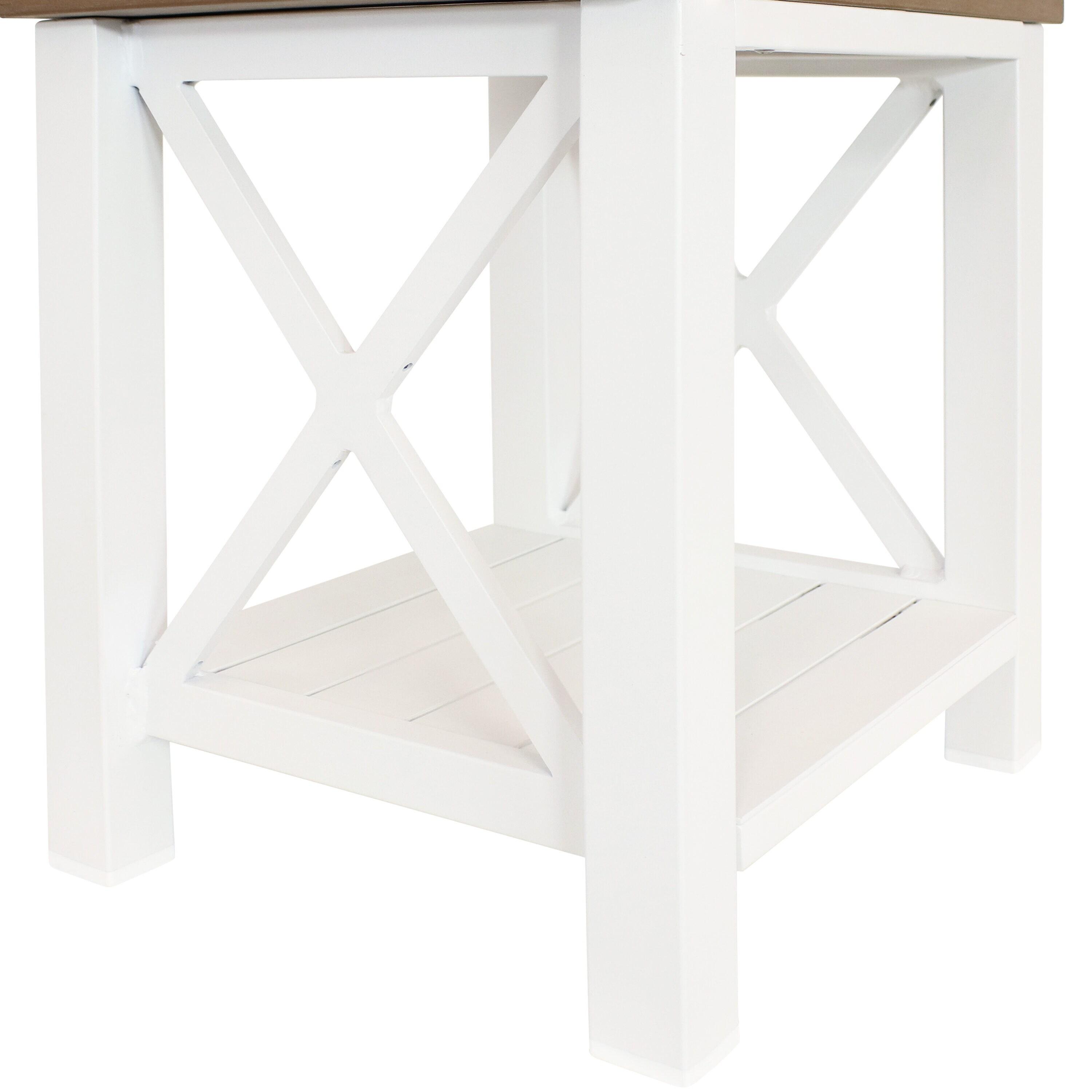 Sunnydaze Farmhouse Multi-Purpose Rustic Side Table with Shelf - Brown/White