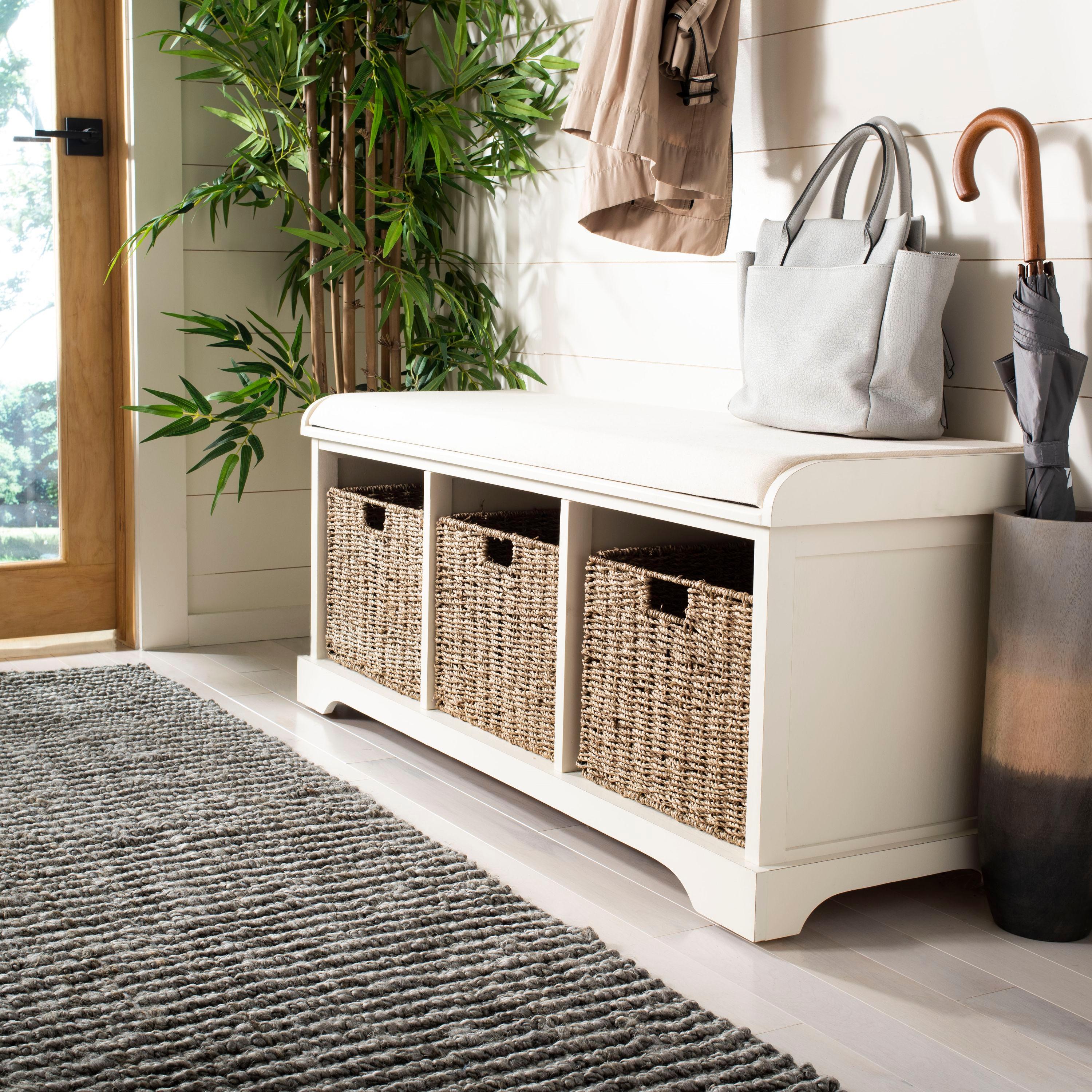 Lonan Wicker Storage Bench - White - Safavieh