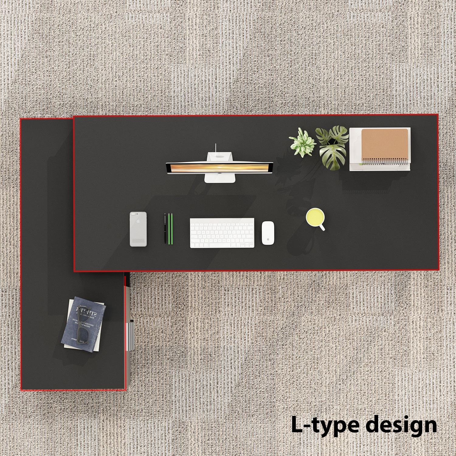 KULAGAGA L Shaped Computer Desk Corner Writing Workstation Table with Cabinet Drawer Storage for Home Office Study, Black