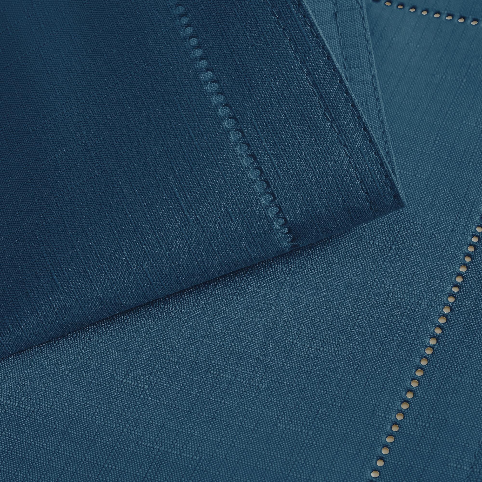 Alison Eyelet Punched Border Fabric Tablecloth - 52" x 52" Square - Copen Blue - Elrene Home Fashions