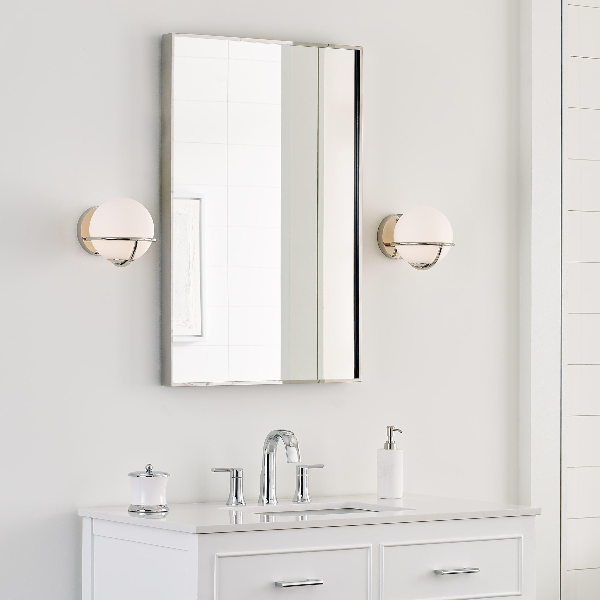 Ellen Crafted Polished Nickel 1-Light Wall Sconce with White Opal Glass