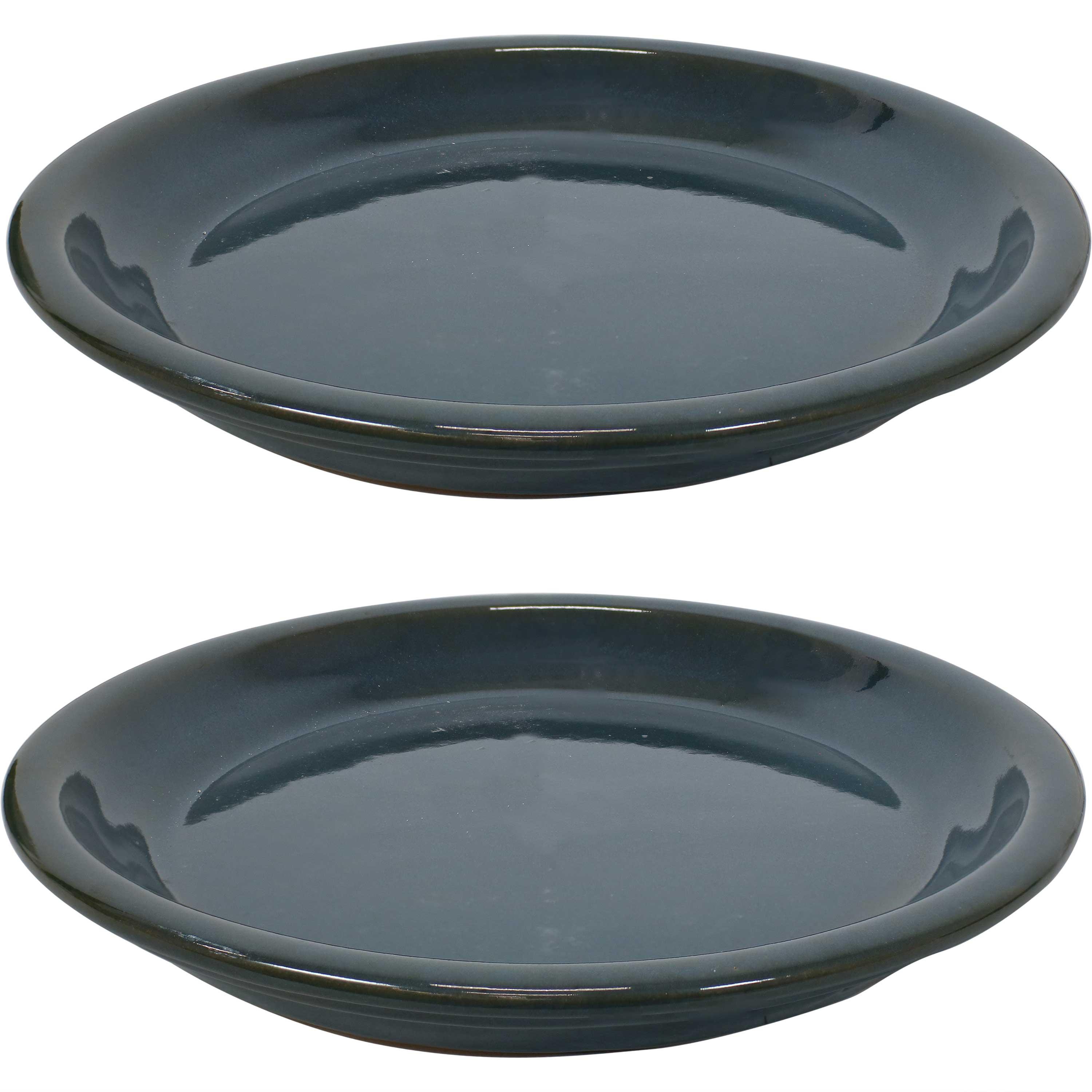 Sunnydaze High-Fired Glazed UV- and Frost-Resistant Ceramic Outdoor Flower Pot Saucer - 9" Diameter - Forest Lake Green - 2-Pack
