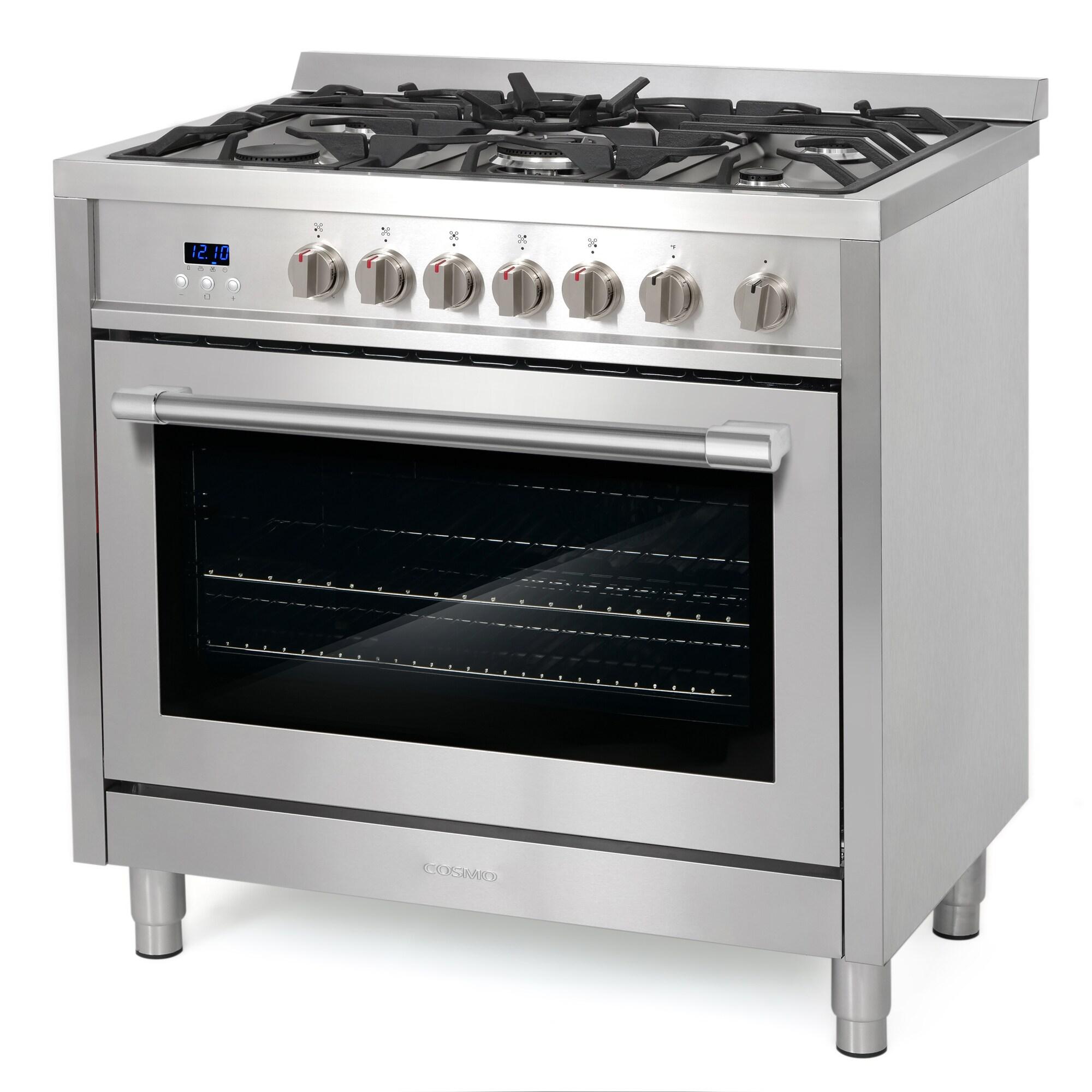 Cosmo 36 in. Nebula Collection 3.8 cu. ft. Gas Range, 5 Burners, Rapid Convection Oven, Textured Grip Handle, Stainless Steel