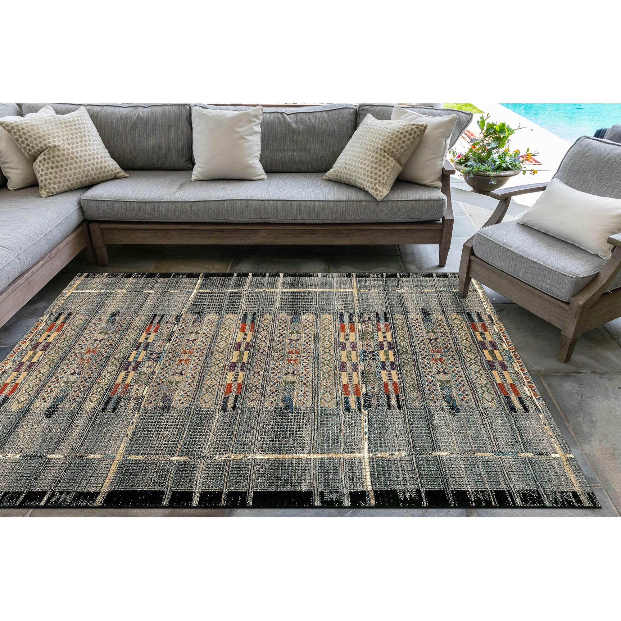 Liora Manne Marina Stripe Indoor/Outdoor Rug Black 2'7" x 4'3"