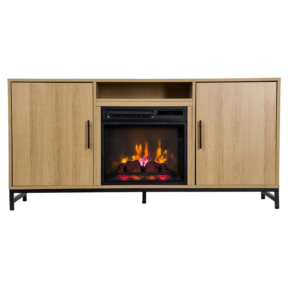 Modern Ember Rochester TV Stand, Entertainment Center, TVs up to 60", 2 Cabinets, 3 Shelves, with 18" Electric Fireplace