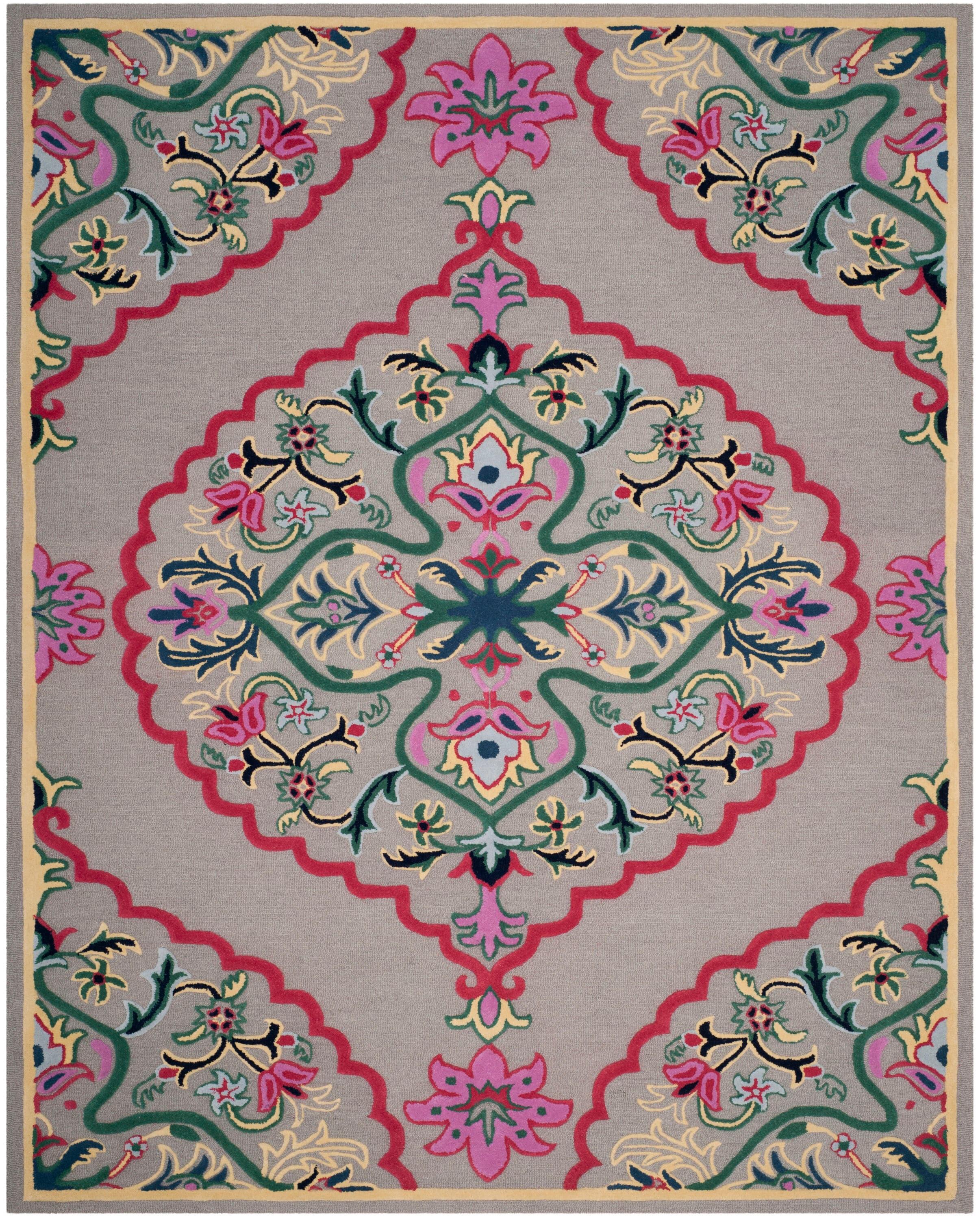 SAFAVIEH Bellagio Rio Floral Wool Area Rug, Dark Grey/Multi, 8' x 10'