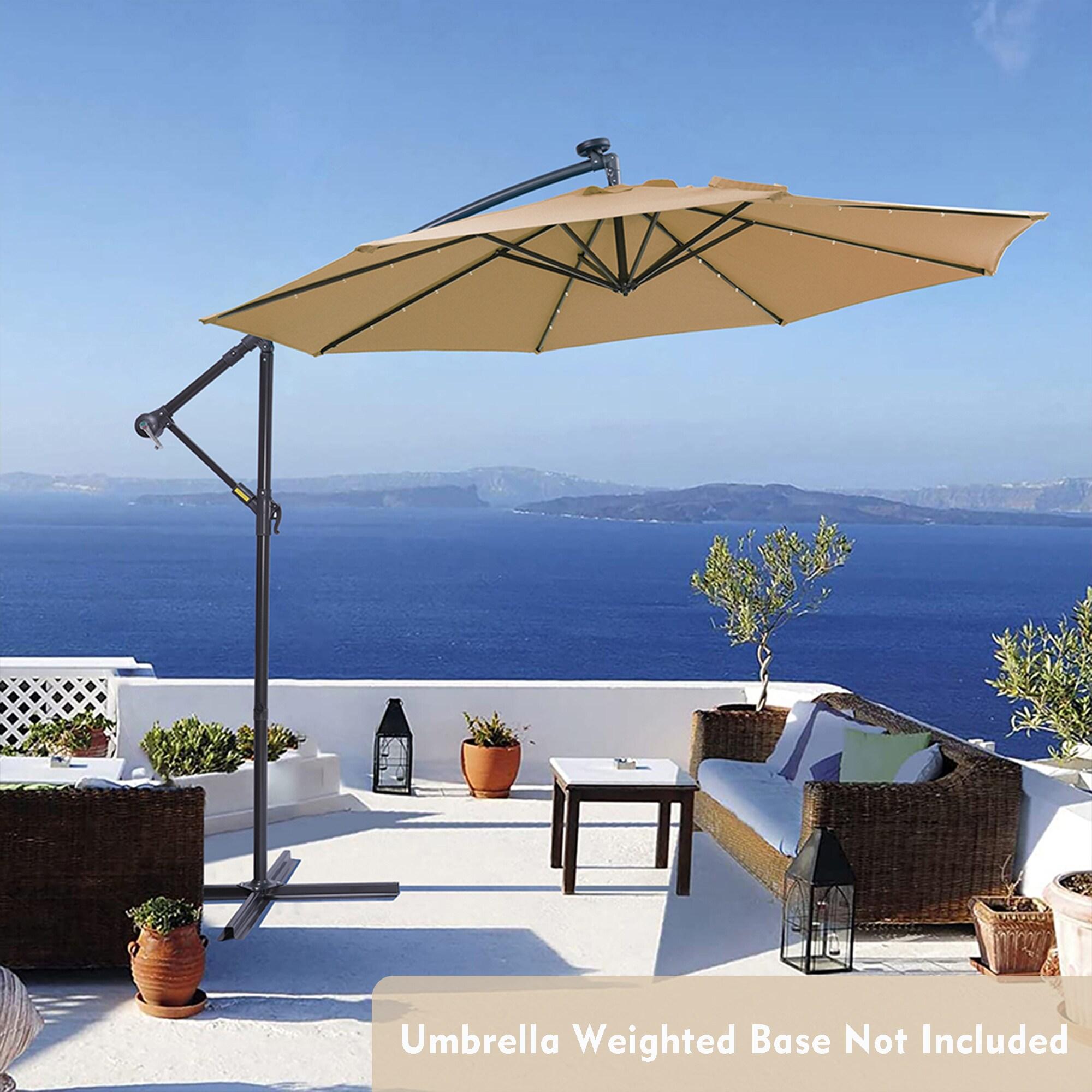 10 FT Solar LED Patio Umbrella with Hanging Cantilever Design, 32 Lights, Adjustable Tilt, Waterproof and UV Protection for Outdoor Garden, Deck, and Patio