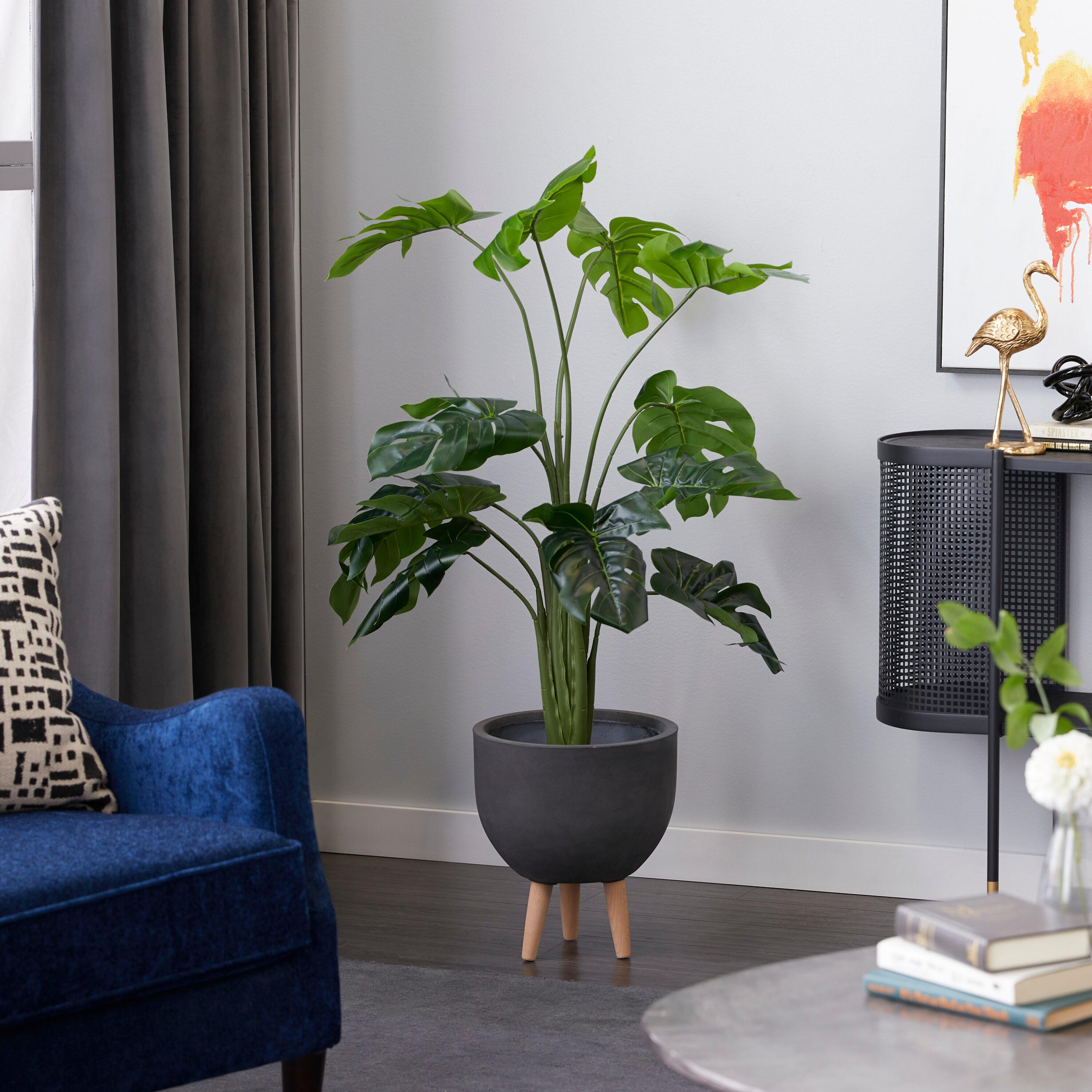 48" Green Artificial Monstera Plant in Black Pot