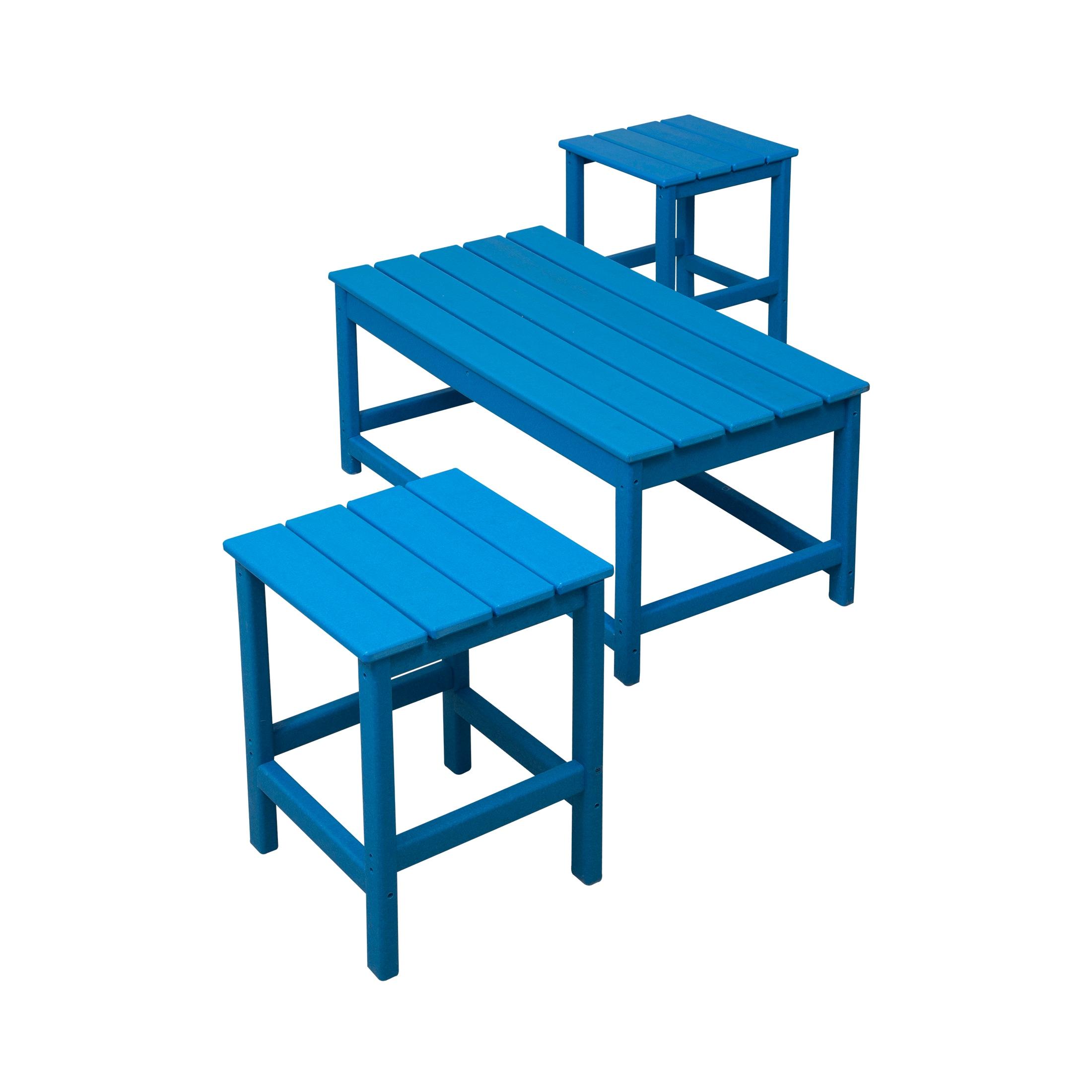 Polytrends  Laguna Hdpe All Weather Outdoor Patio Coffee And Side Tables (3-Piece Set) Pacific Blue