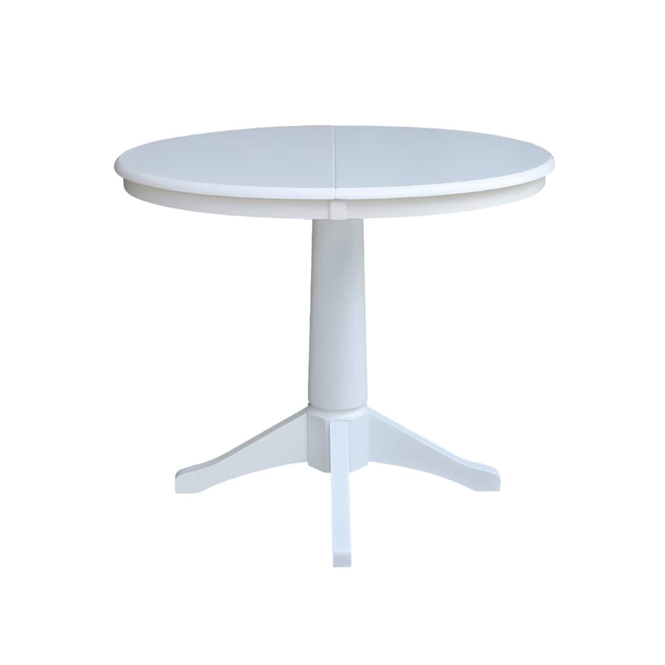 36" Magnolia Round Top Dining Table with 12" Leaf White - International Concepts: Hardwood Pedestal, Seats 4