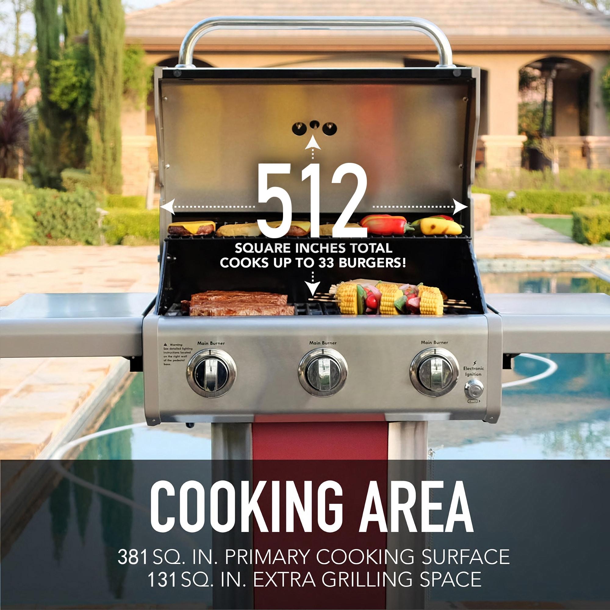 Kenmore 3-Burner Propane Gas Grill with Foldable Side Tables for Outdoor BBQ