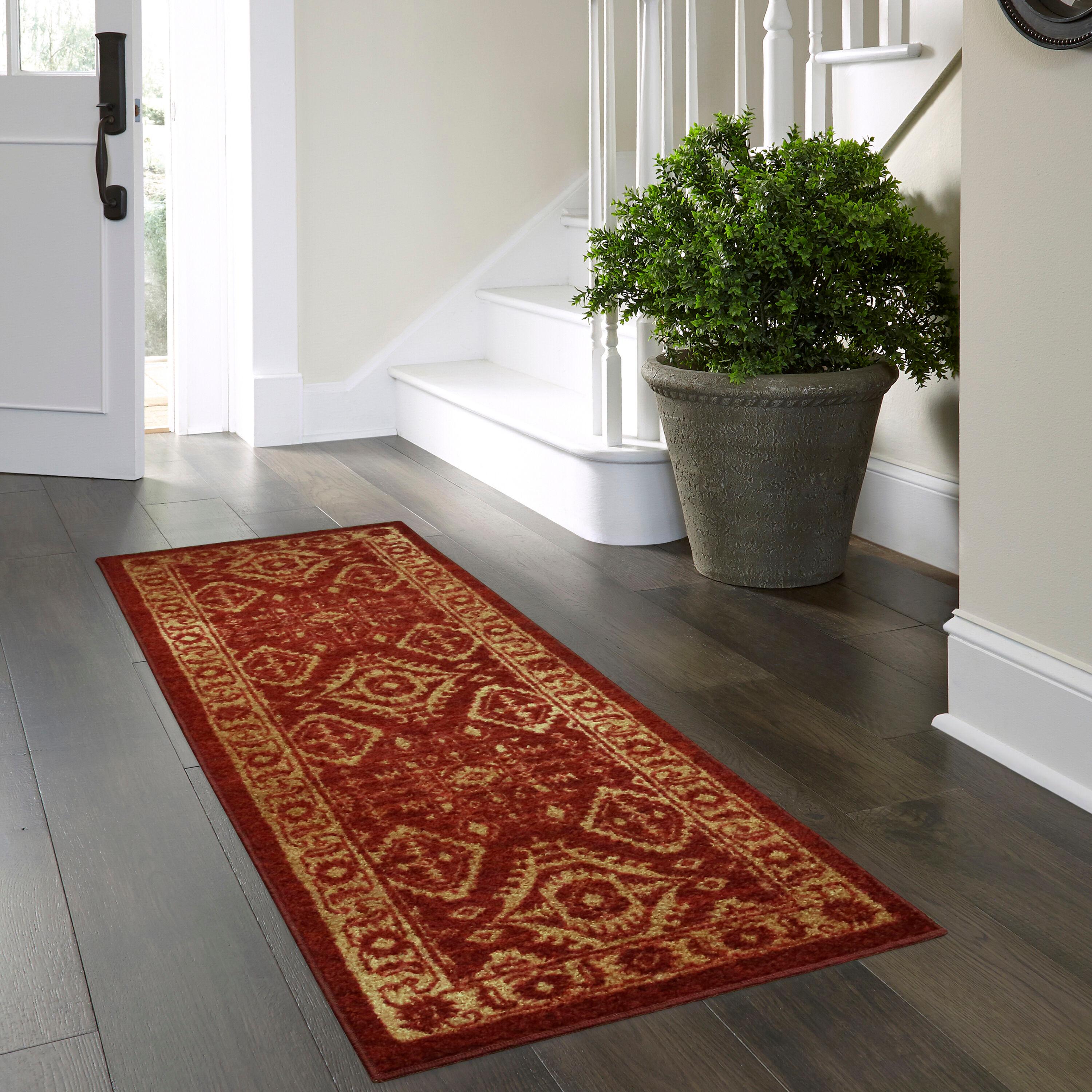 Maples Rugs - Made in USA - Georgina Traditional Washable Indoor Runner Rugs, 2' x 6', Red/Gold