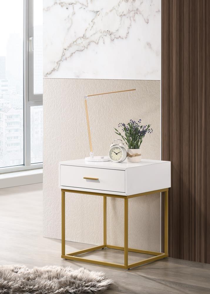 LuXeo LuXeo Catalina One Drawer Nightstand with Mustard Gold Legs