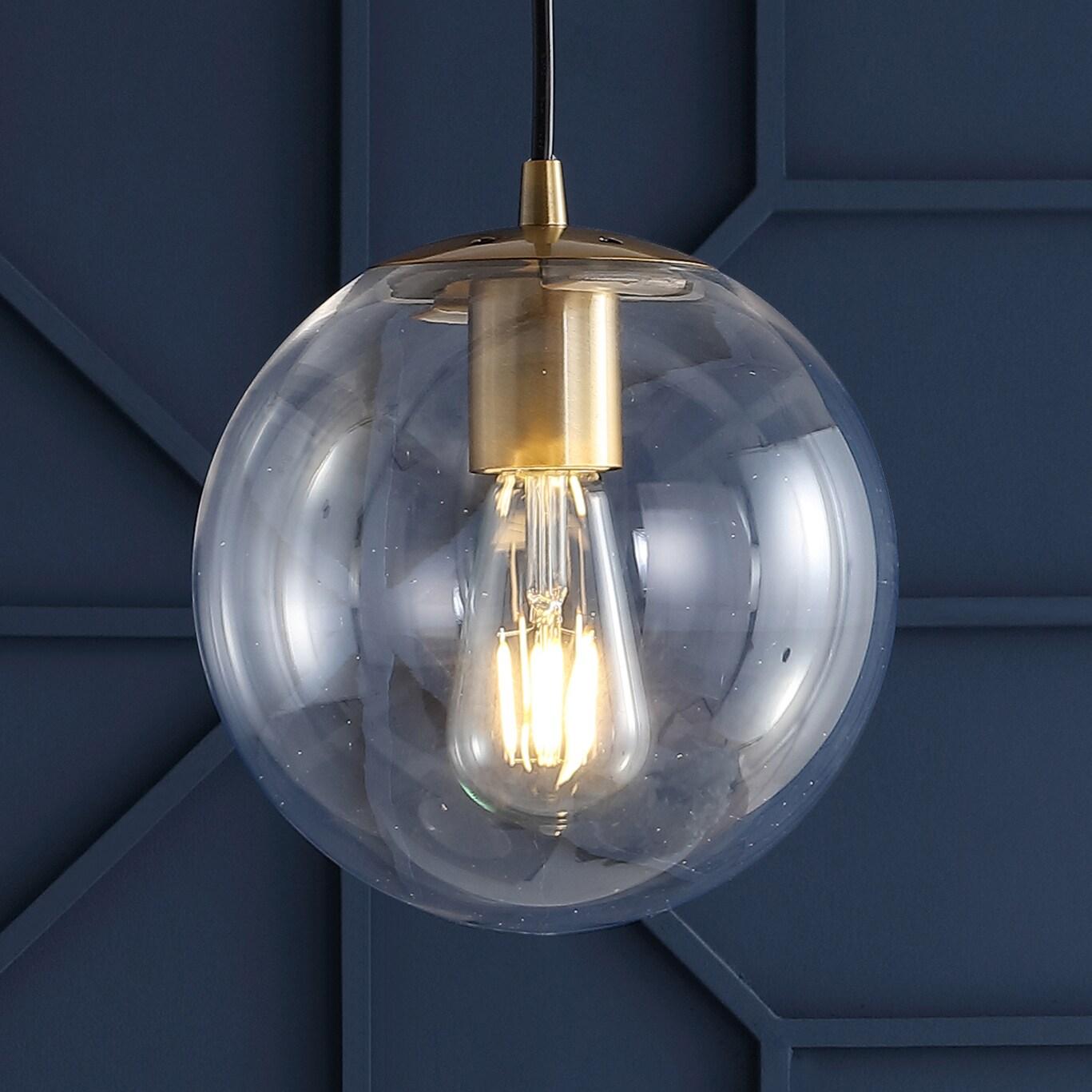 Bleecker 7.75 in. 1- Light Clear/Brass Metal/Glass Globe LED Pendant