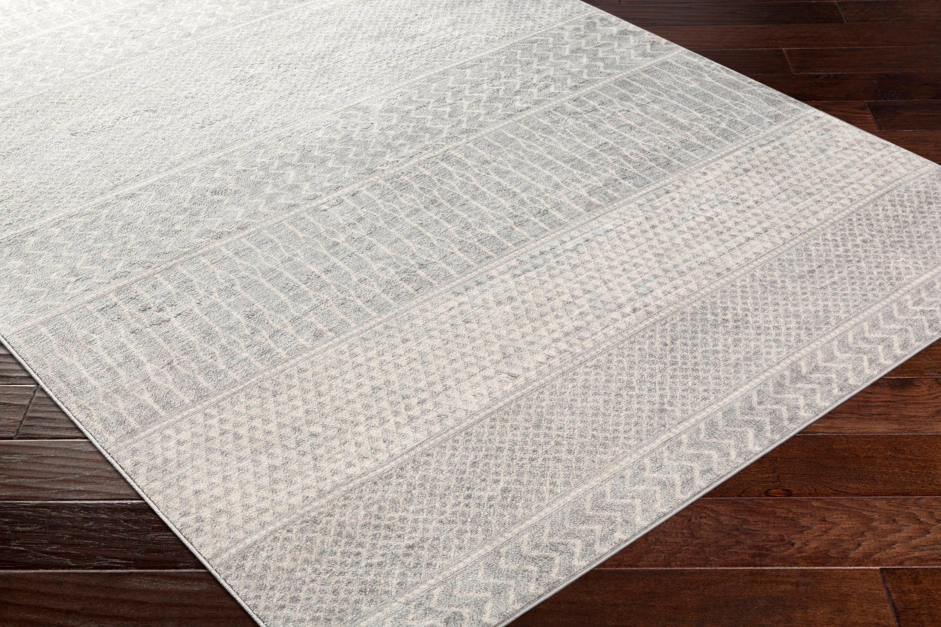 Gray and Cream Rectangular Reversible Stain-Resistant Area Rug