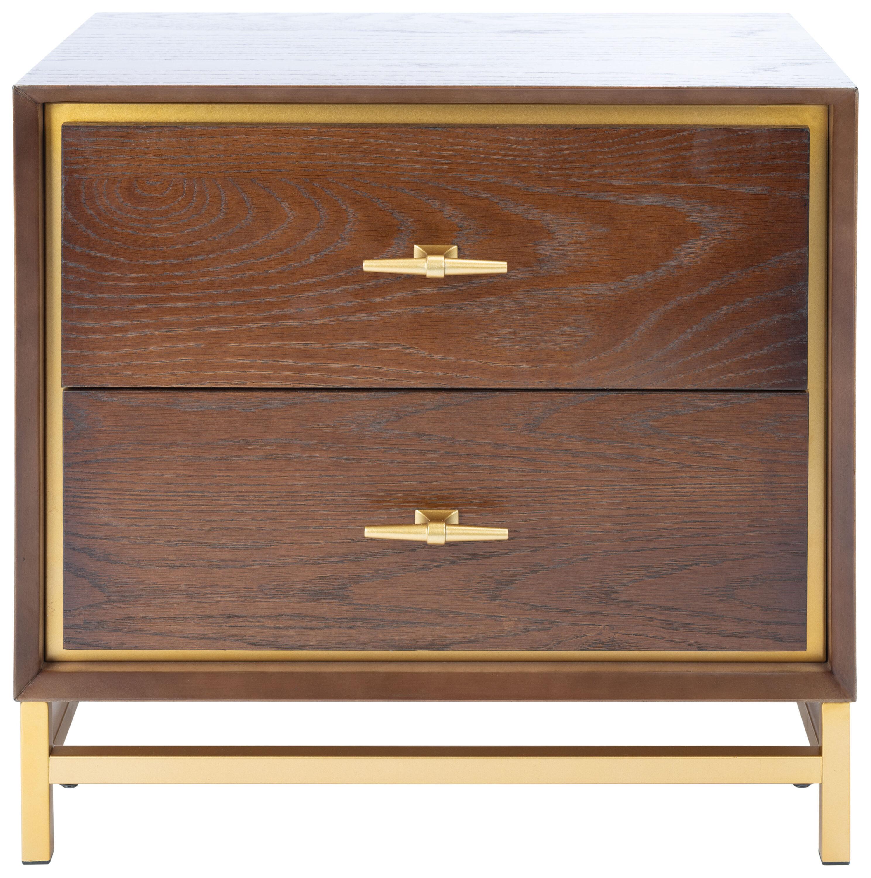 Fenno 2 Drawer Nightstand - Walnut/Brass - Safavieh.