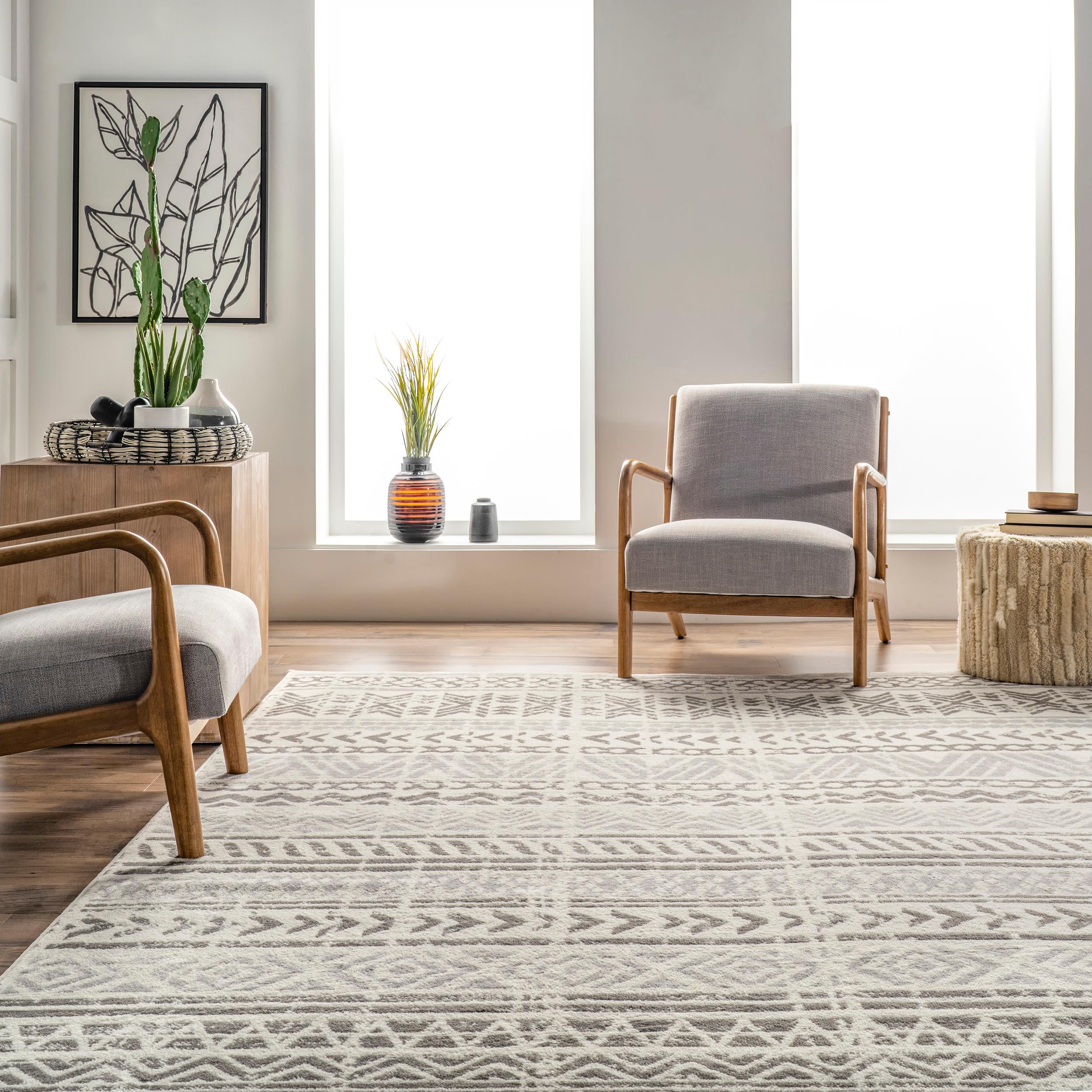 Nuloom Chloe Geometric 5x8 Indoor Area Rug for Living Room Bedroom Dining Room Kitchen, Light Grey/Ivory