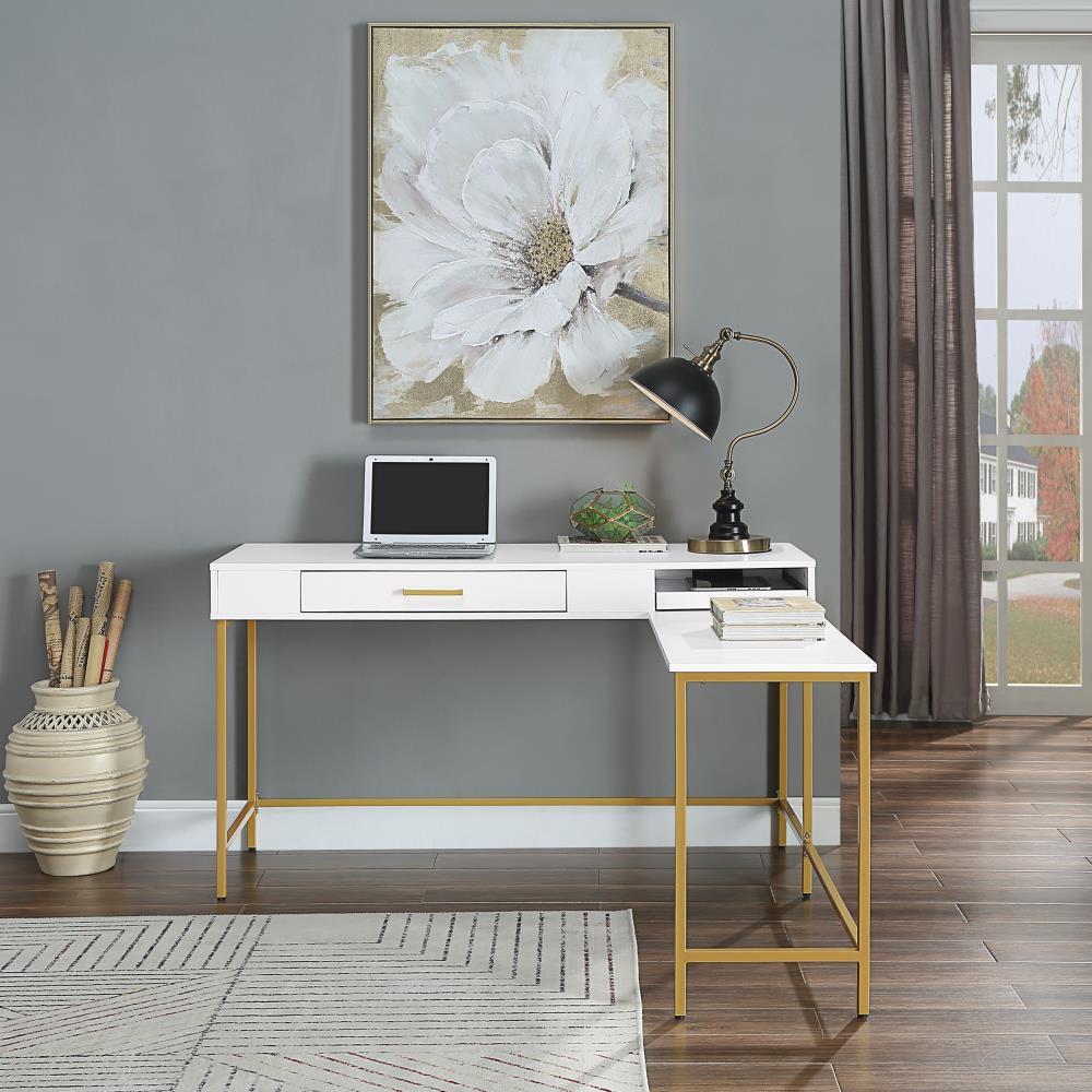 Modern Life L Shaped Desk White - OSP Home Furnishings: Home Office Furniture with All Purpose Drawer