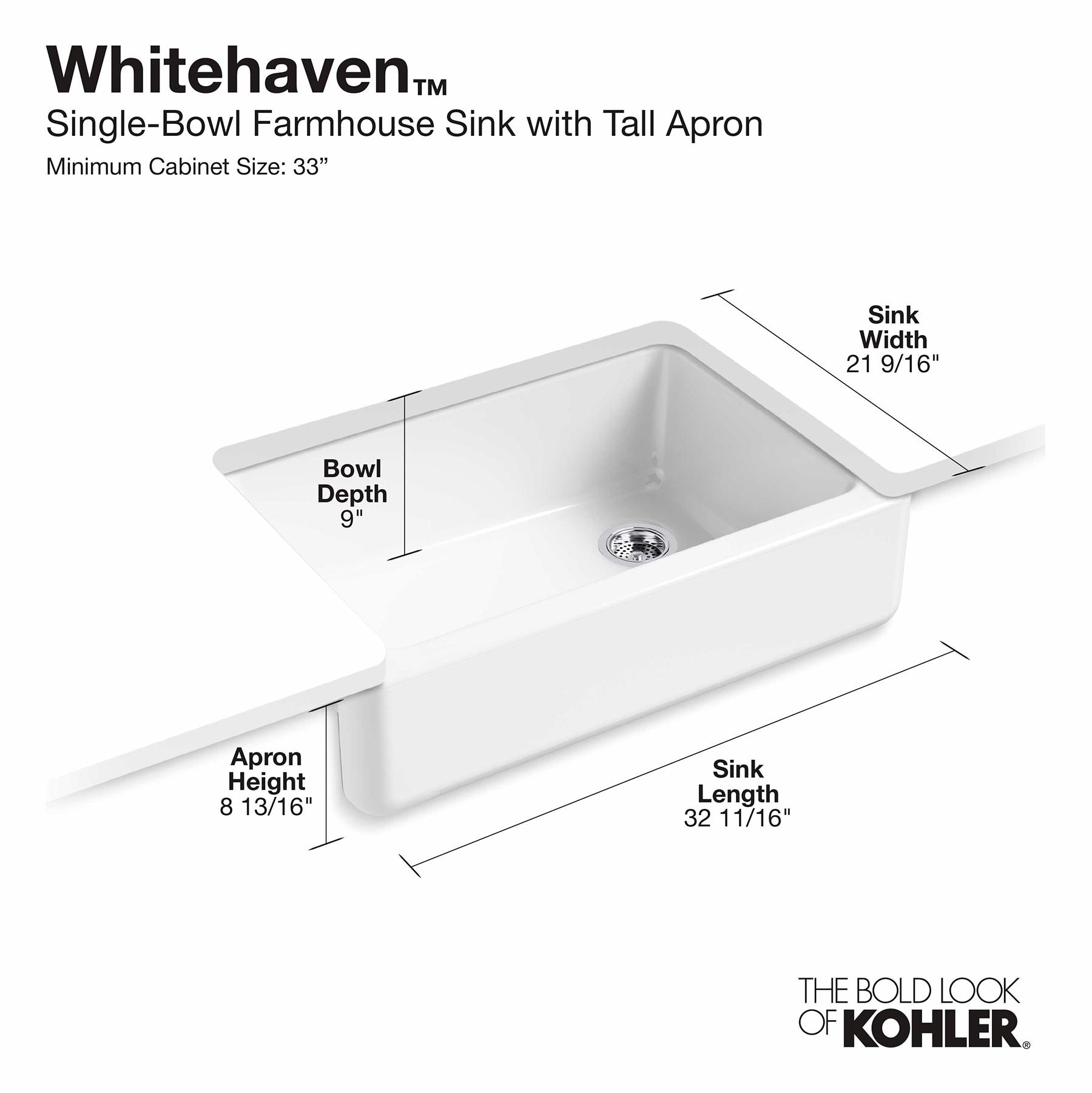 Whitehaven® 33" x 22" Self-Trimming Under-Mount Single-Bowl Kitchen Sink with Tall Apron
