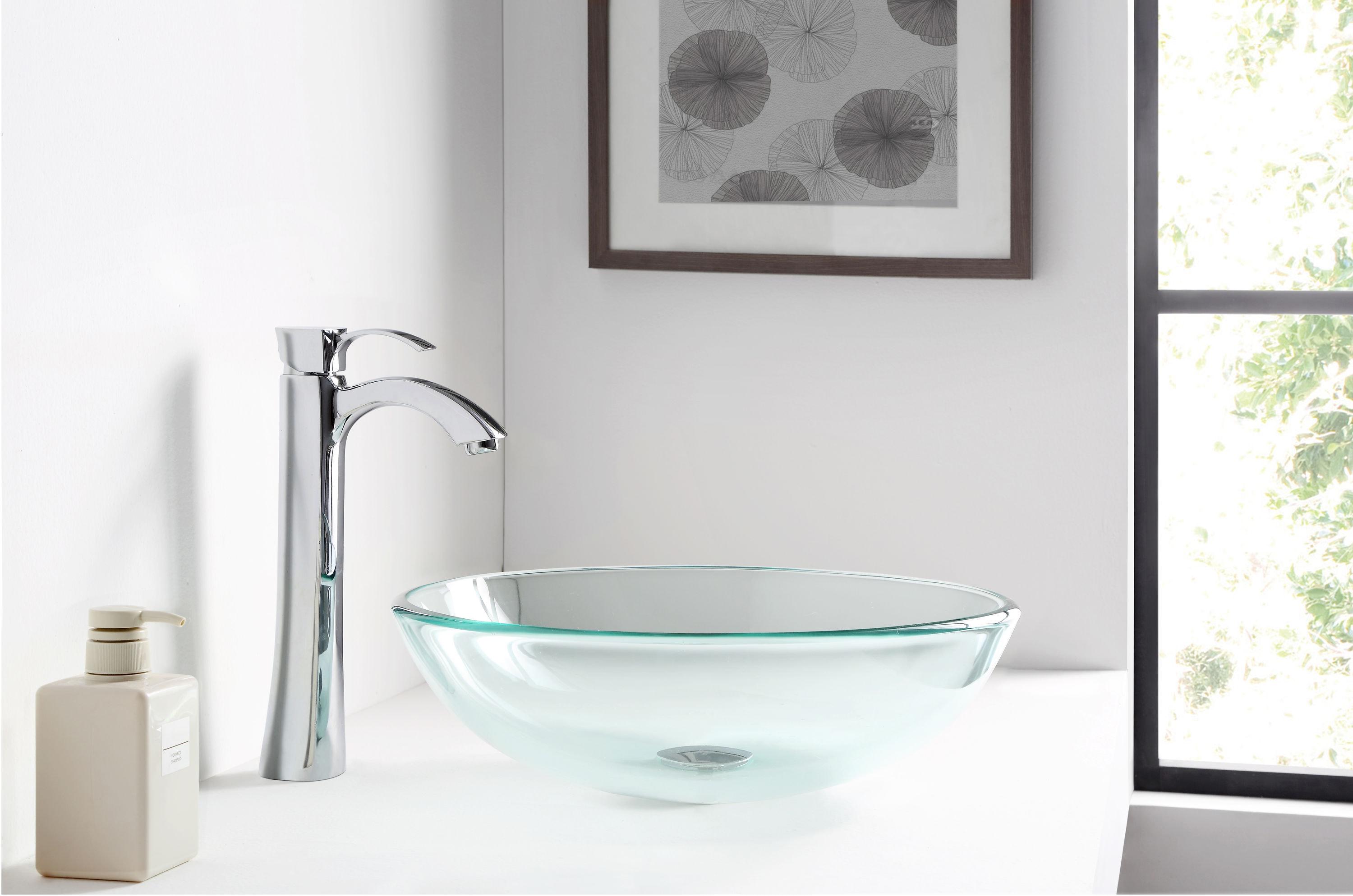 ANZZI Etude 16.5'' Lustrous Clear Tempered Glass Circular Bathroom Sink