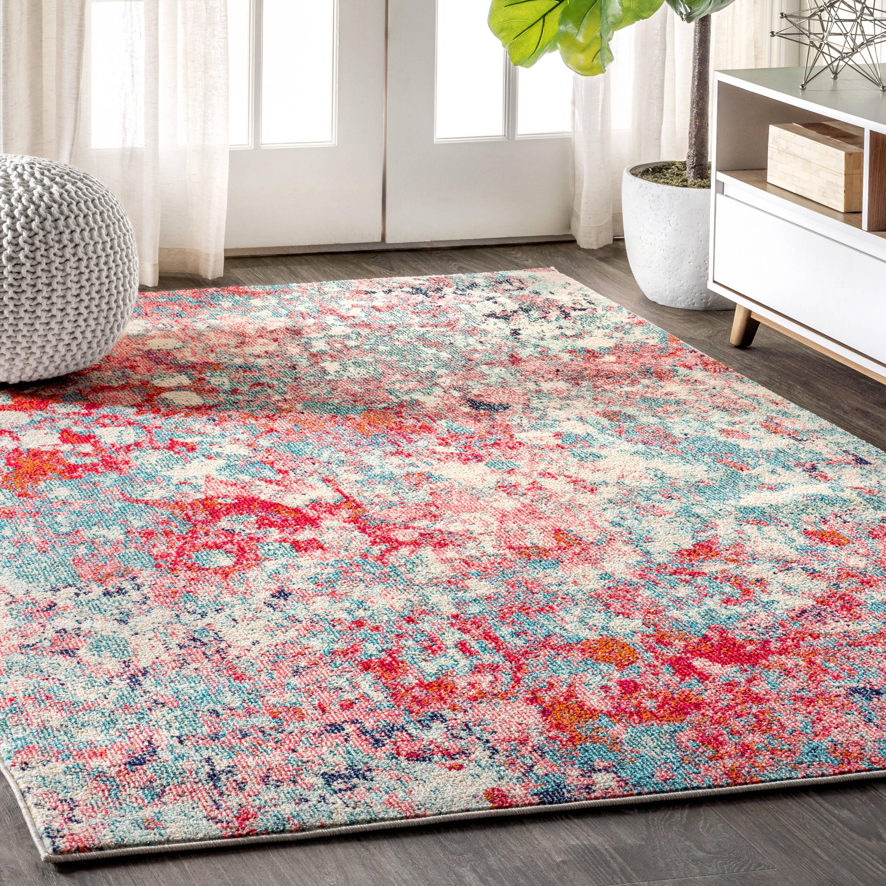 5'x8' Contemporary POP Modern Abstract Area Rug, Blue/Red - JONATHAN Y