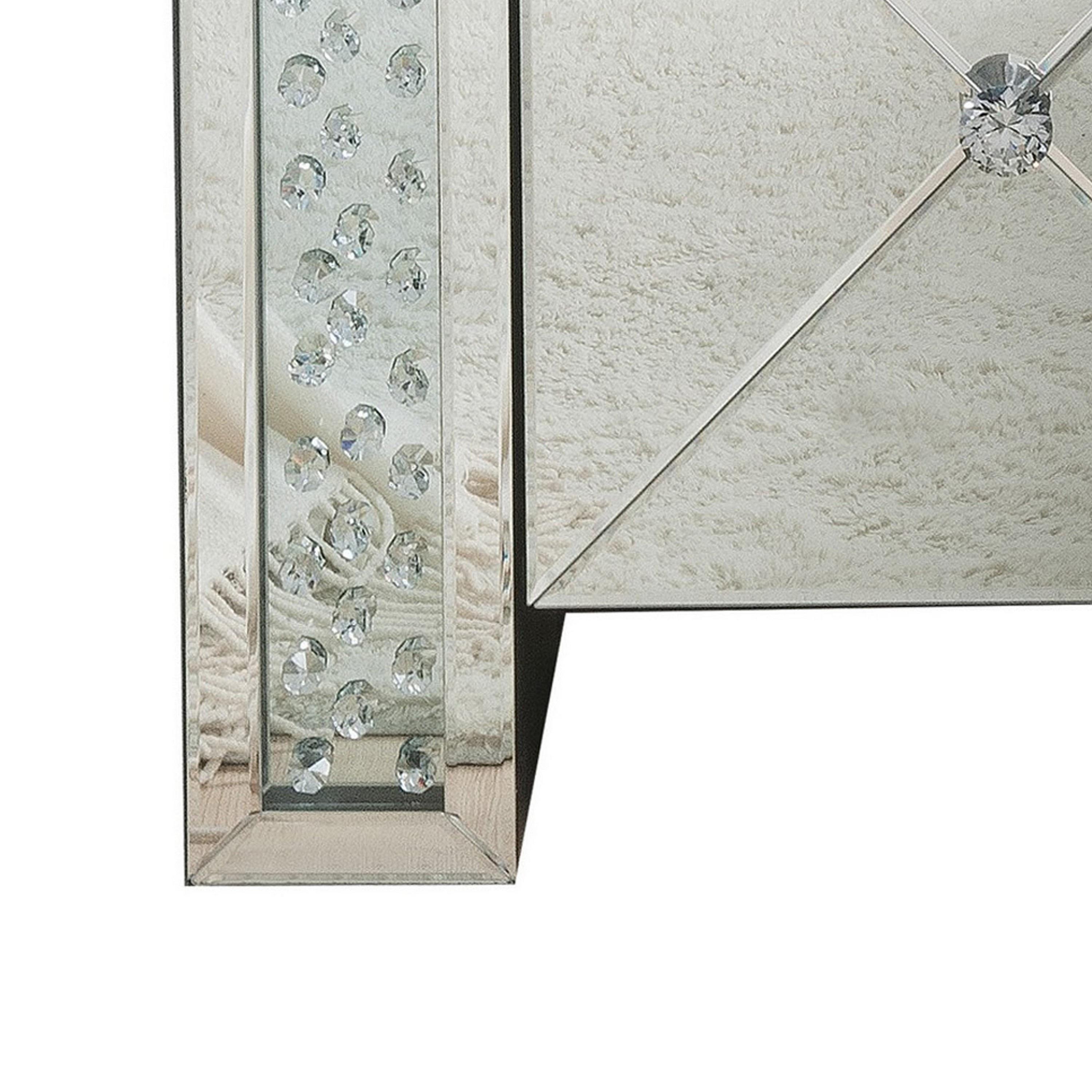 Wood & Mirror Nightstand with Crystal Inserts, Silver