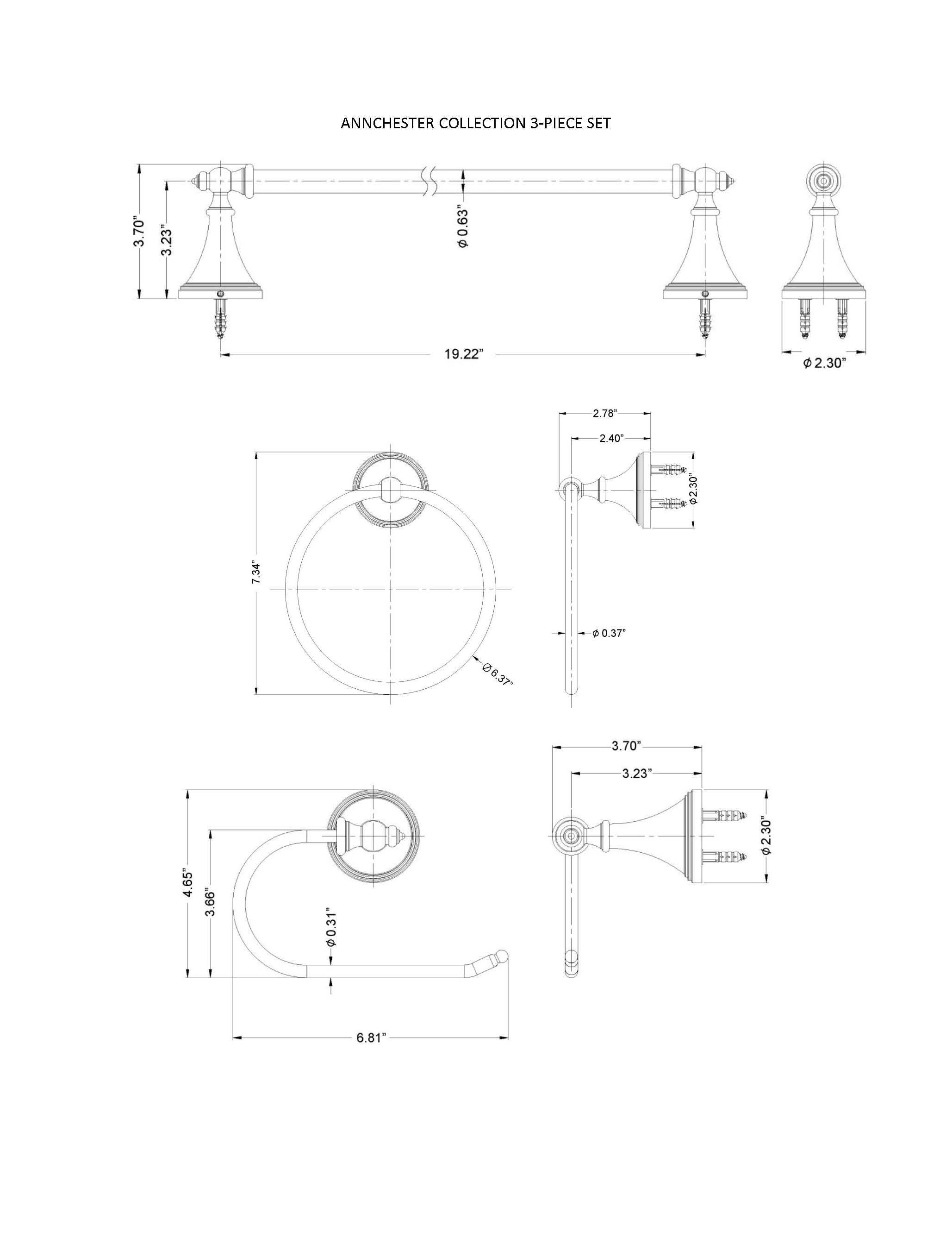 Annchester 3 - Piece Bathroom Hardware Set