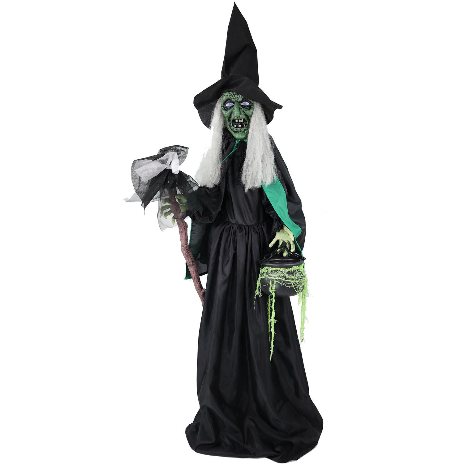 Haunted Hill Farm Lifesize Witch Prop with Lights and Sound, Indoor/Covered Outdoor Halloween Decoration