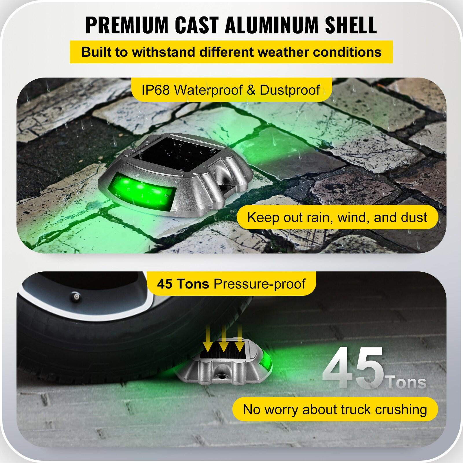 Vevor Solar Driveway Lights, 4-Pack With Switch Button, Waterproof Deck Lights, Wireless Dock 6 LEDs for Path Warning Garden Walkway Sidewalk Steps, LED Bright Green