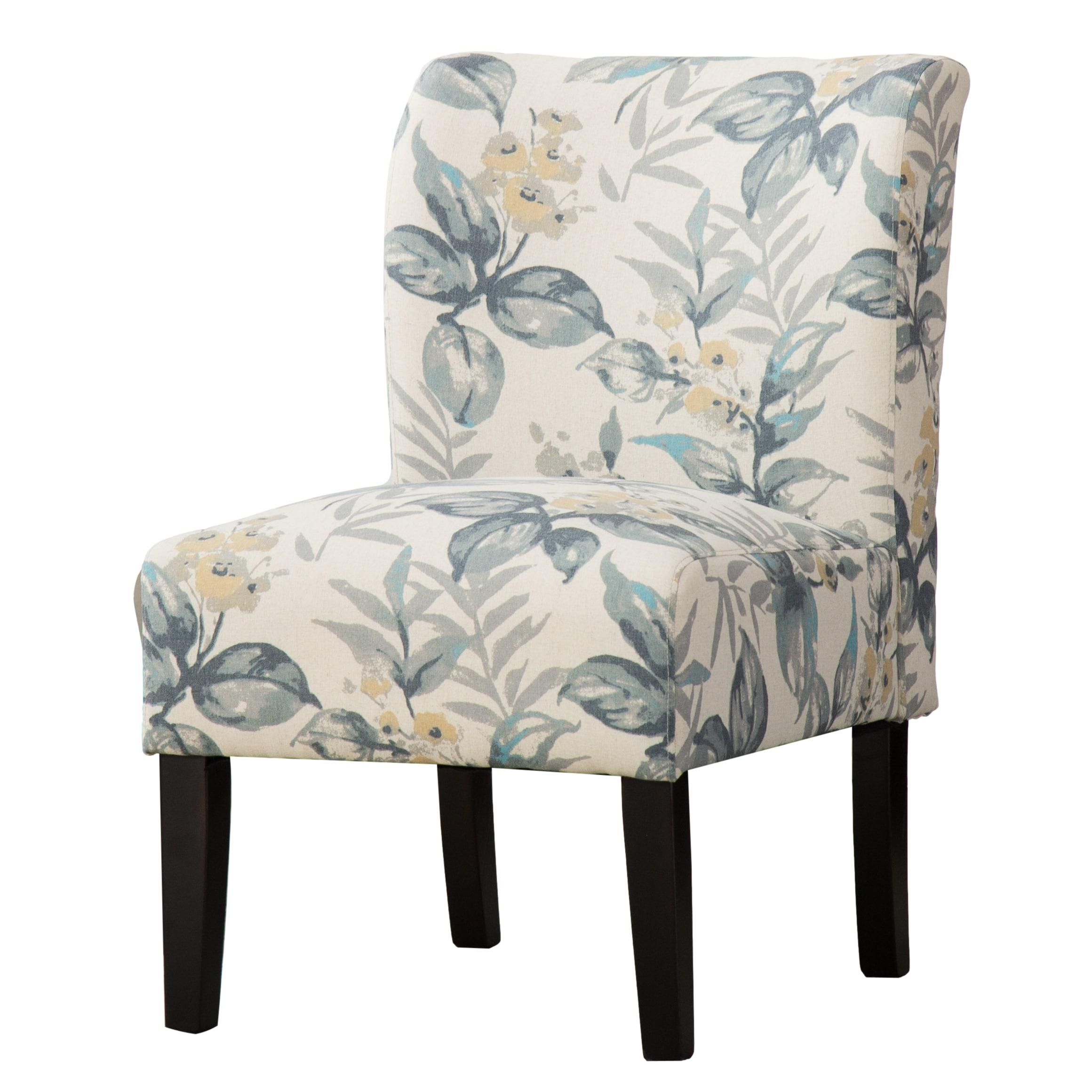 Roundhill Furniture Capa Fabric Armless Contemporary Accent Chair Blue Leaves