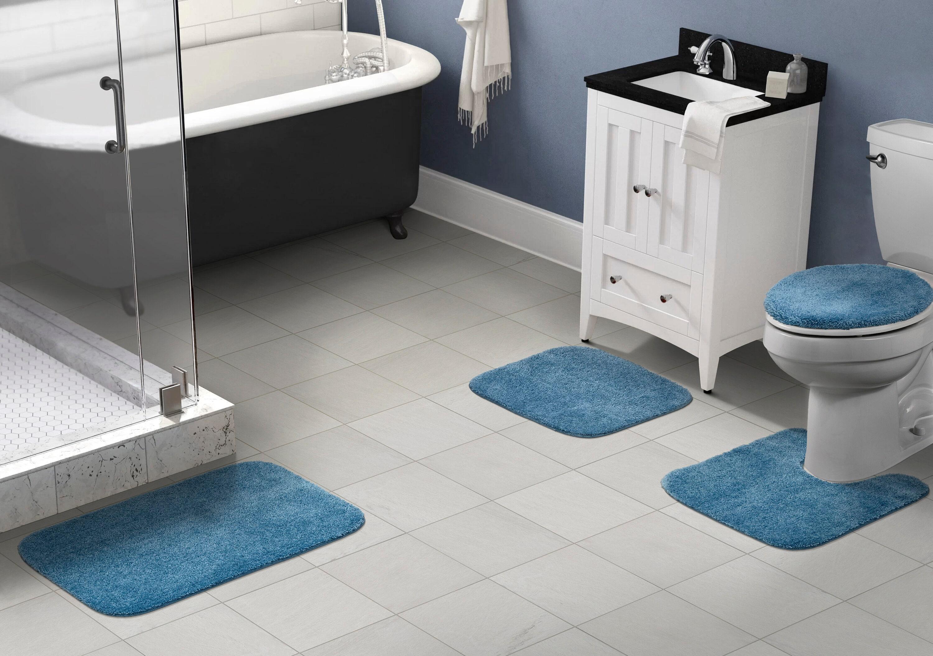 4pc Traditional Nylon Washable Bathroom Rug Set Basin Blue - Garland Rug: Includes Lid & Contour Cover, Machine Made