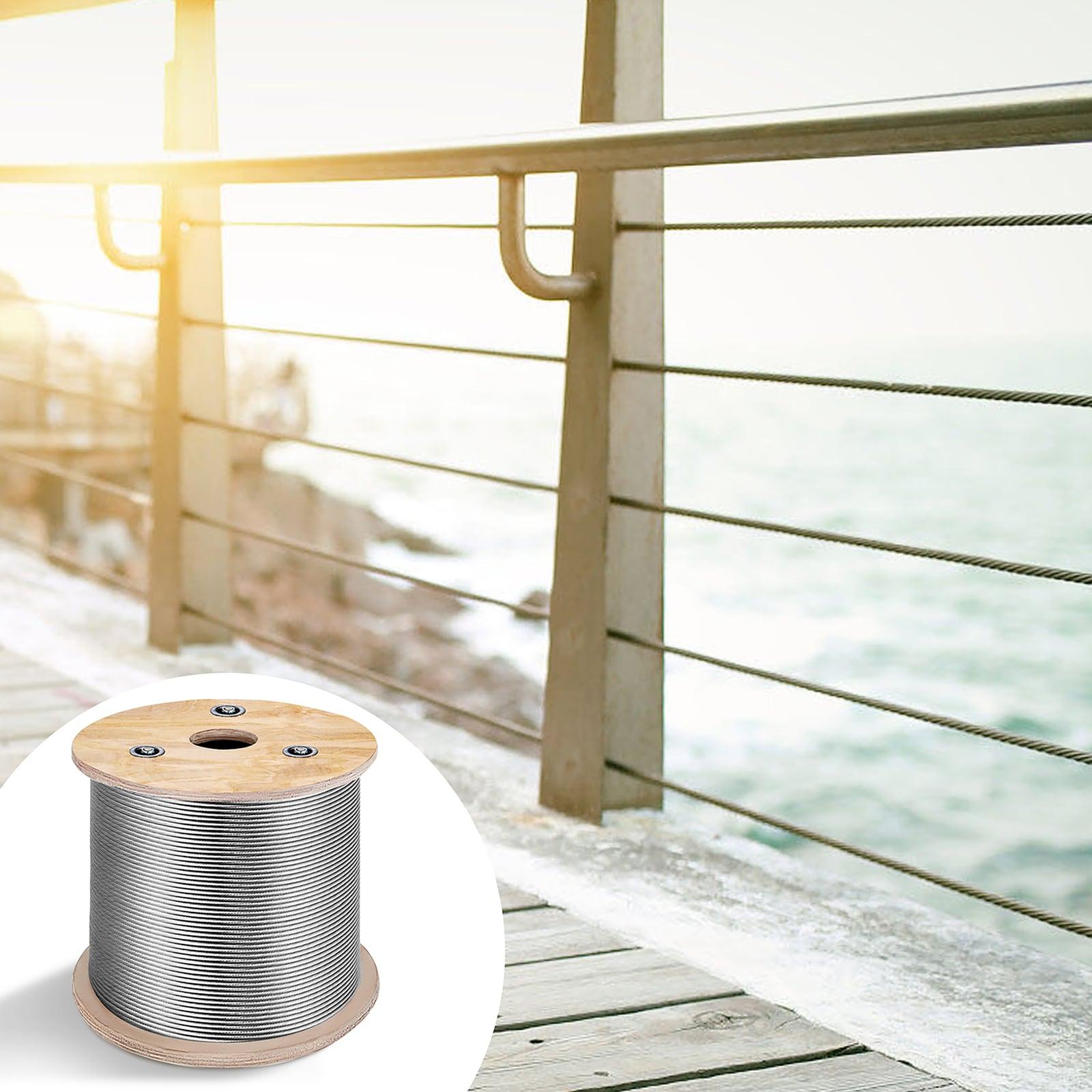 VEVOR 1/8" x 500ft Stainless Steel Cable Railing , 1x19 Wire Rope 316 Marine Grade, Braided Aircraft Cable for Deck, Rail, Balusters, Stair, Handrail, Porch, Fence