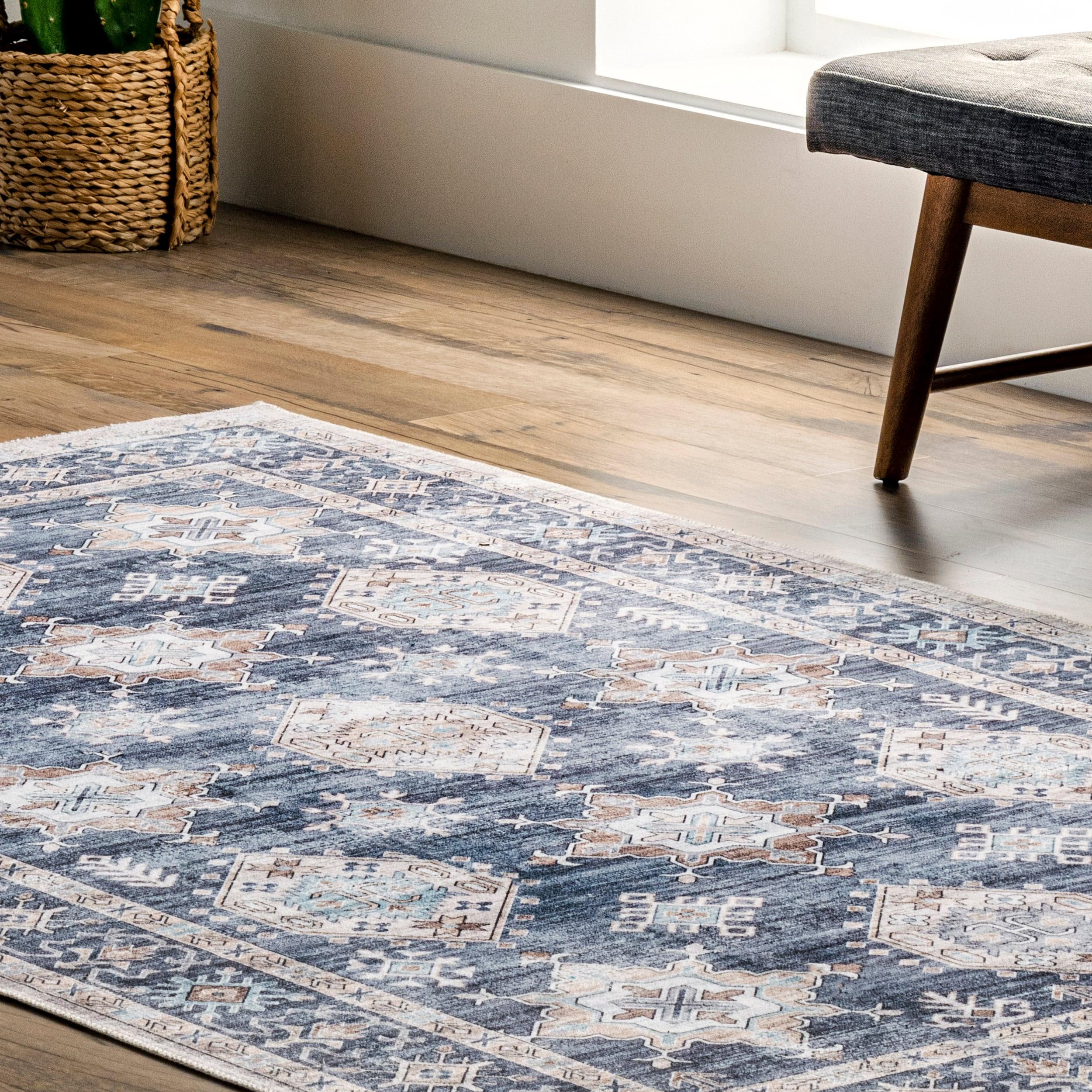 Nuloom Finley Medallion 2x8 Machine Washable Runner Indoor Area Rug for Living Room Bedroom Dining Room Entryway Hallway Kitchen, Blue/Grey