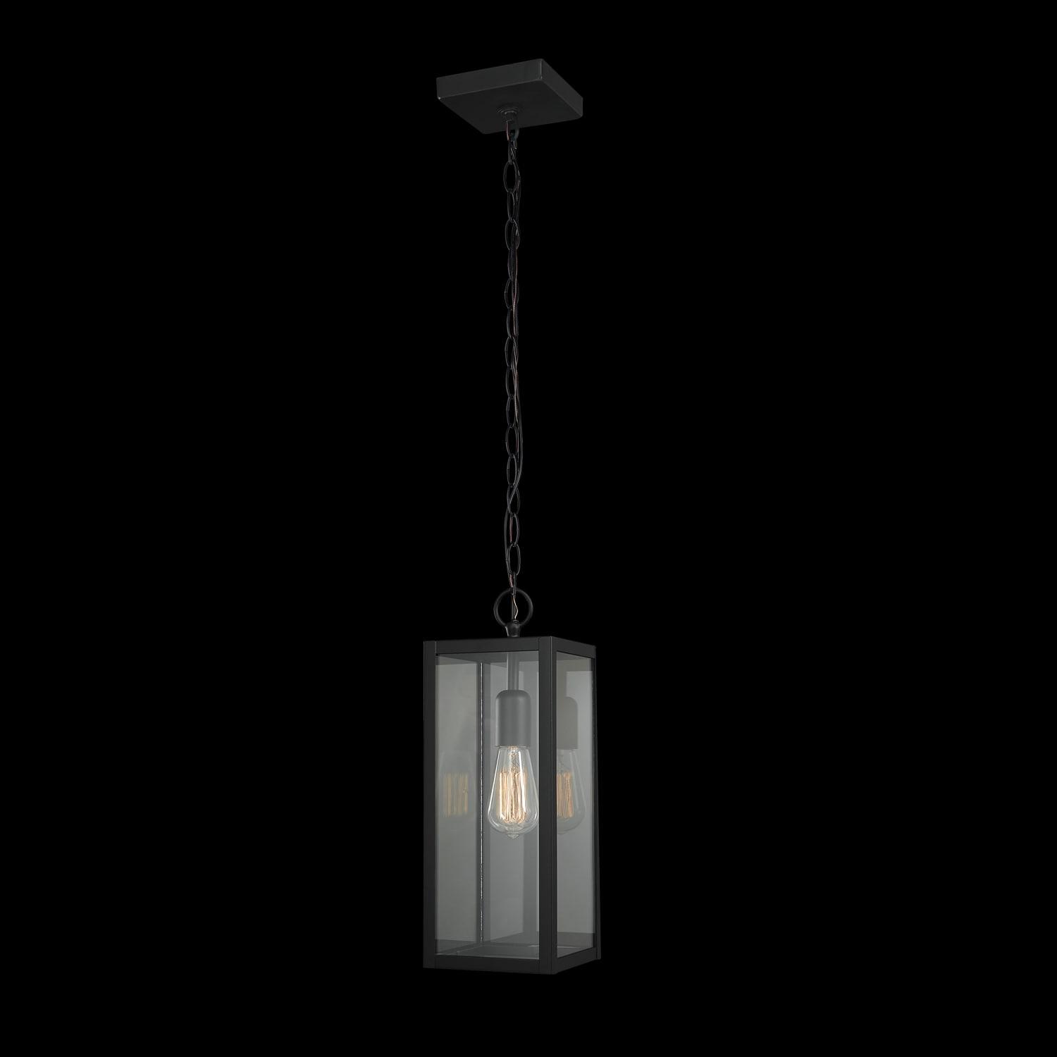 1-Light Matte Black Outdoor Pendant Lighting with Clear Glass Shade