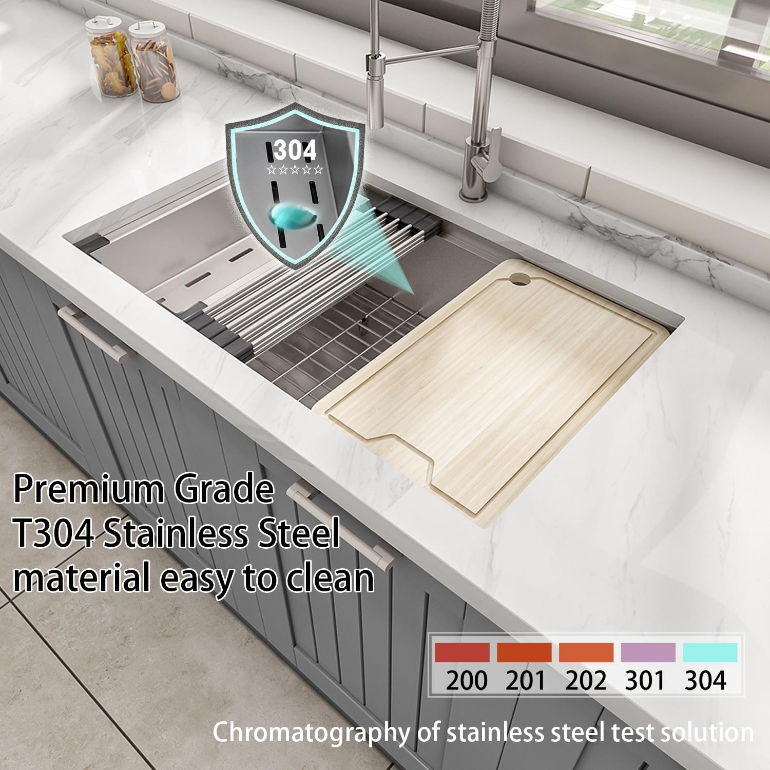 Sinber 30" Undermount Single Bowl Workstation Kitchen Sink with 304 Stainless Steel