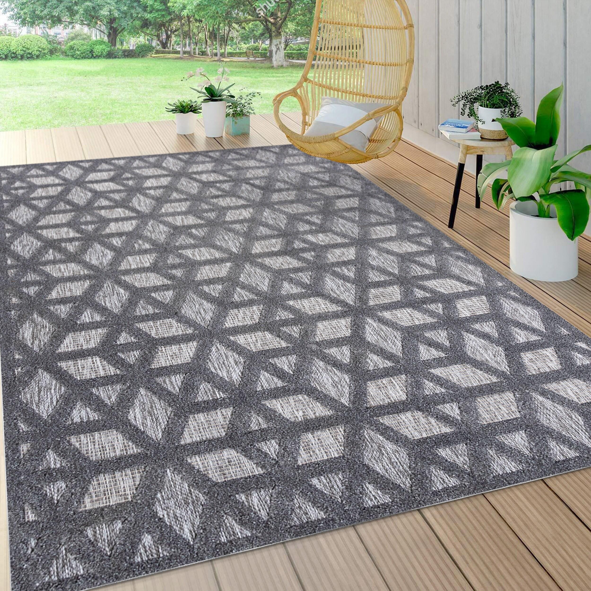 5 X 8 Talaia Neutral Geometric Indoor/Outdoor Area Rug, Dark Gray - JONATHAN Y