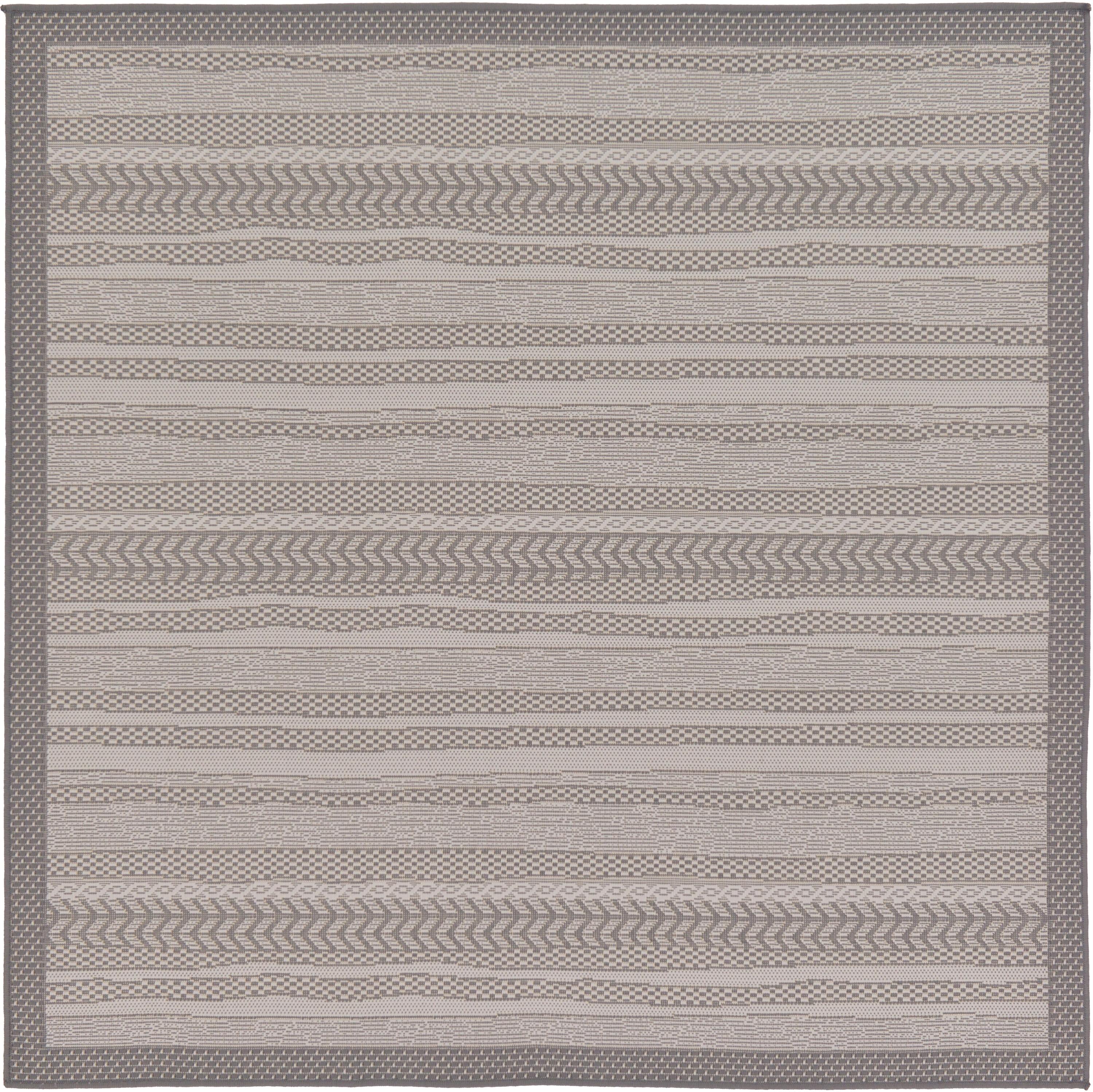 Unique Loom Outdoor Border Collection Area Rug - Lines (6' 1" Square Gray/Silver)