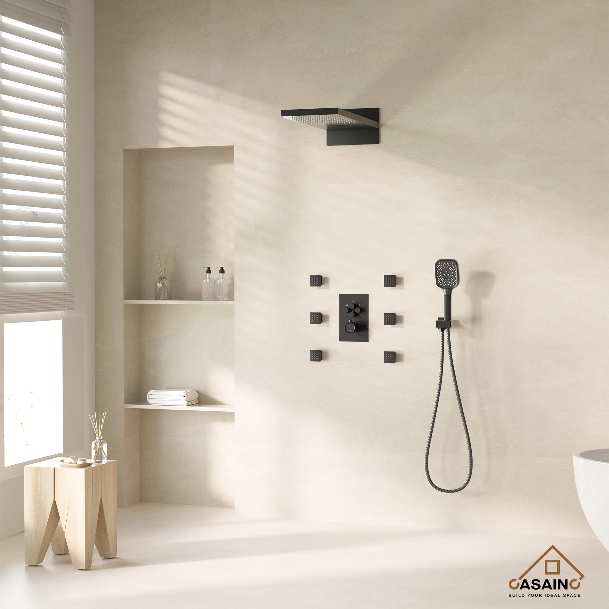 Cascade Bliss 4-Function 20 Inch Wall Mounted Rectangular Rainfall Thermostatic Shower System With 6 Body Jets