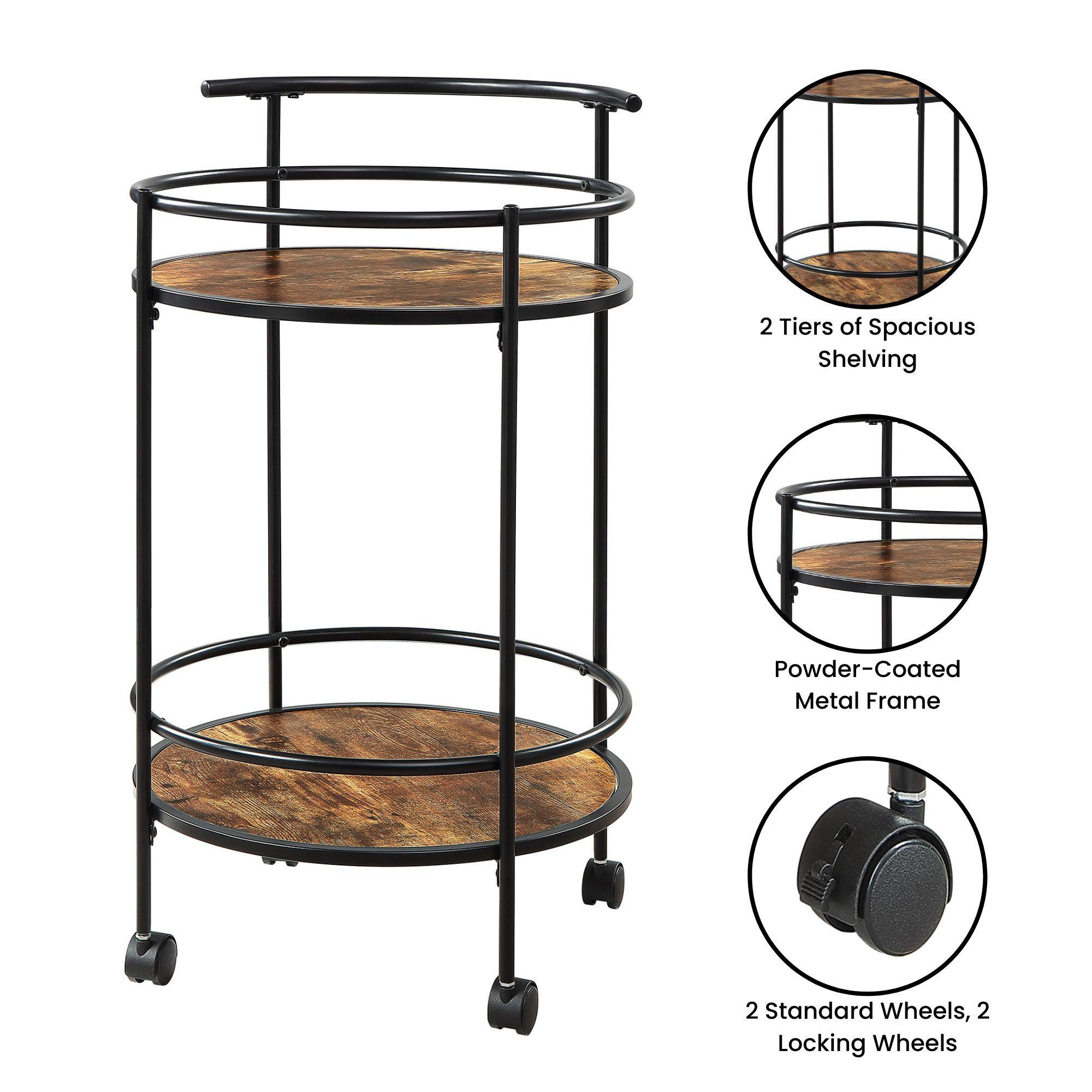 Designs2Go Charlie Serving Bar Cart in Walnut Wood Finish and Black Metal Frame