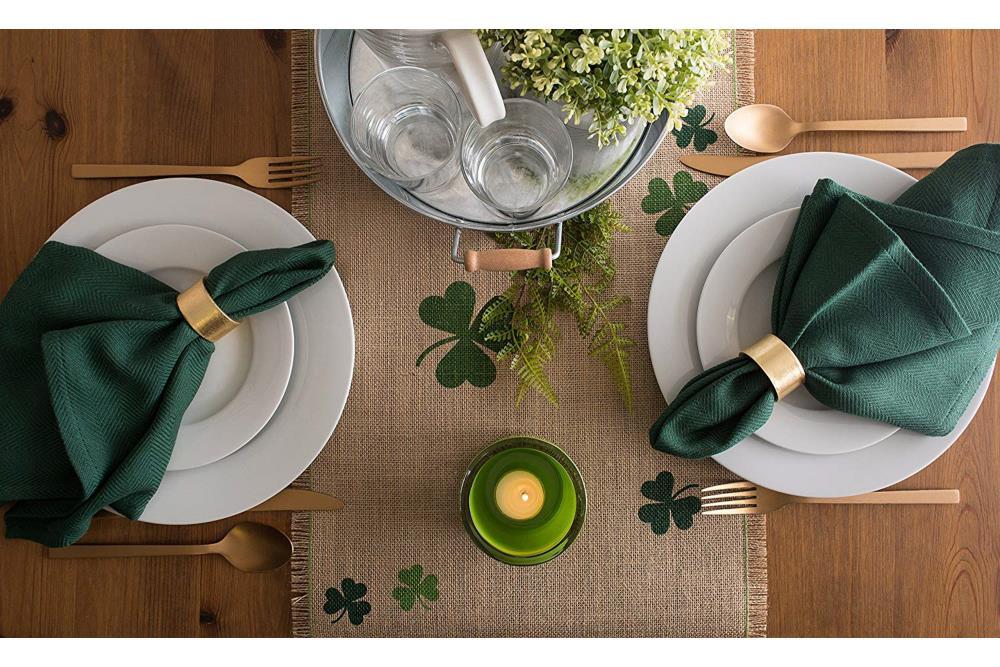 DII Shamrock Printed Jute Table Runner 14x74"