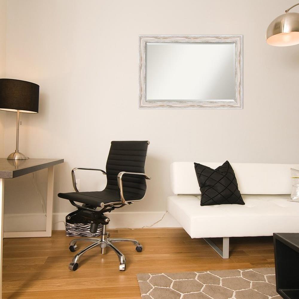 33" x 27" Alexandria White Wash Framed Wall Mirror - Amanti Art: Beveled, No Assembly Required