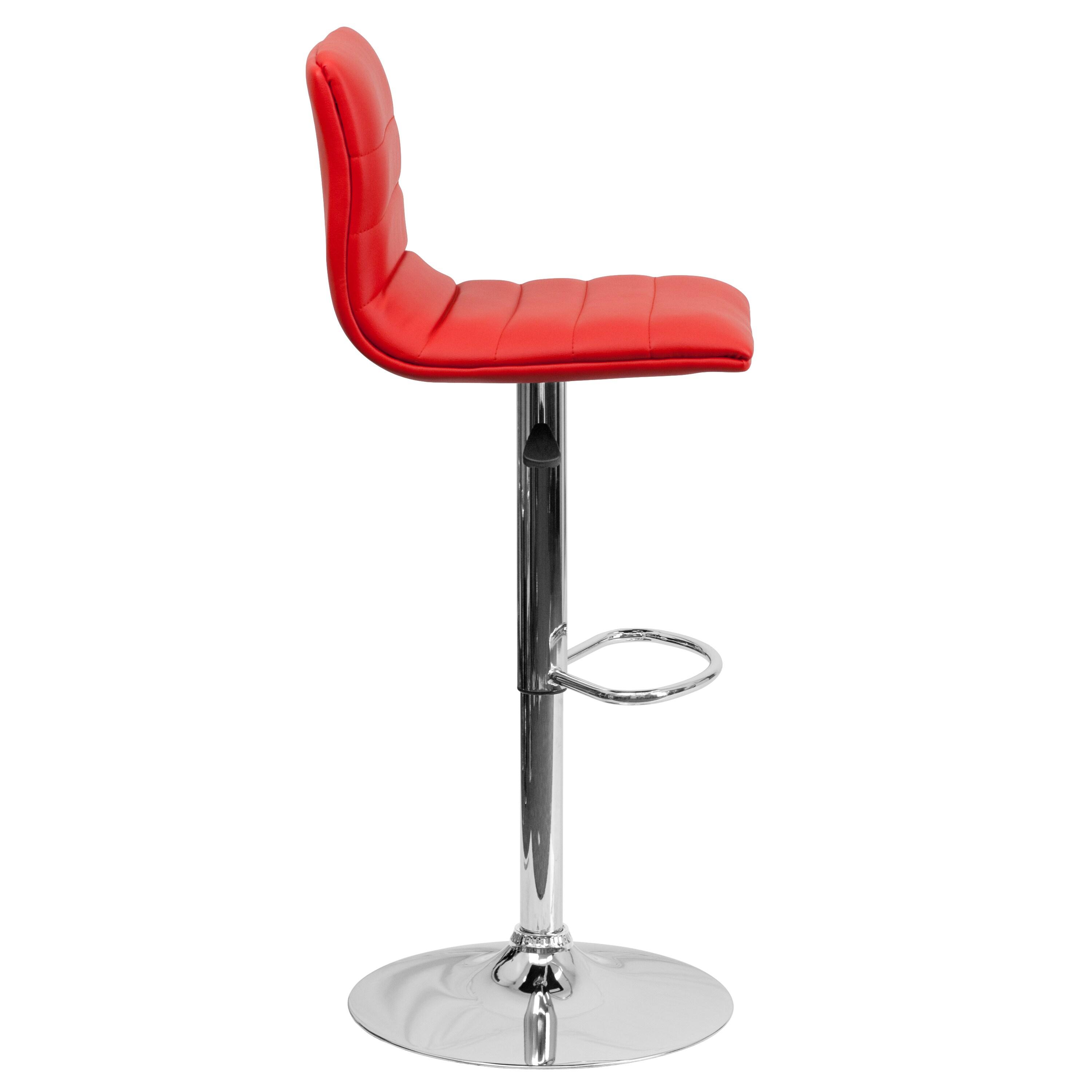 Flash Furniture Modern Red Vinyl Adjustable Bar Stool with Back, Counter Height Swivel Stool with Chrome Pedestal Base