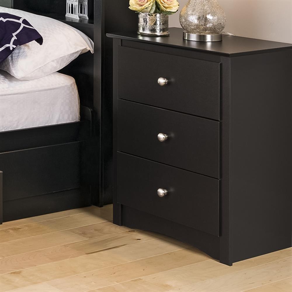 Prepac Sonoma 3 Drawer Nightstand - Black : Wood Composite Bedside Table, Rectangle Shape, Spot Clean