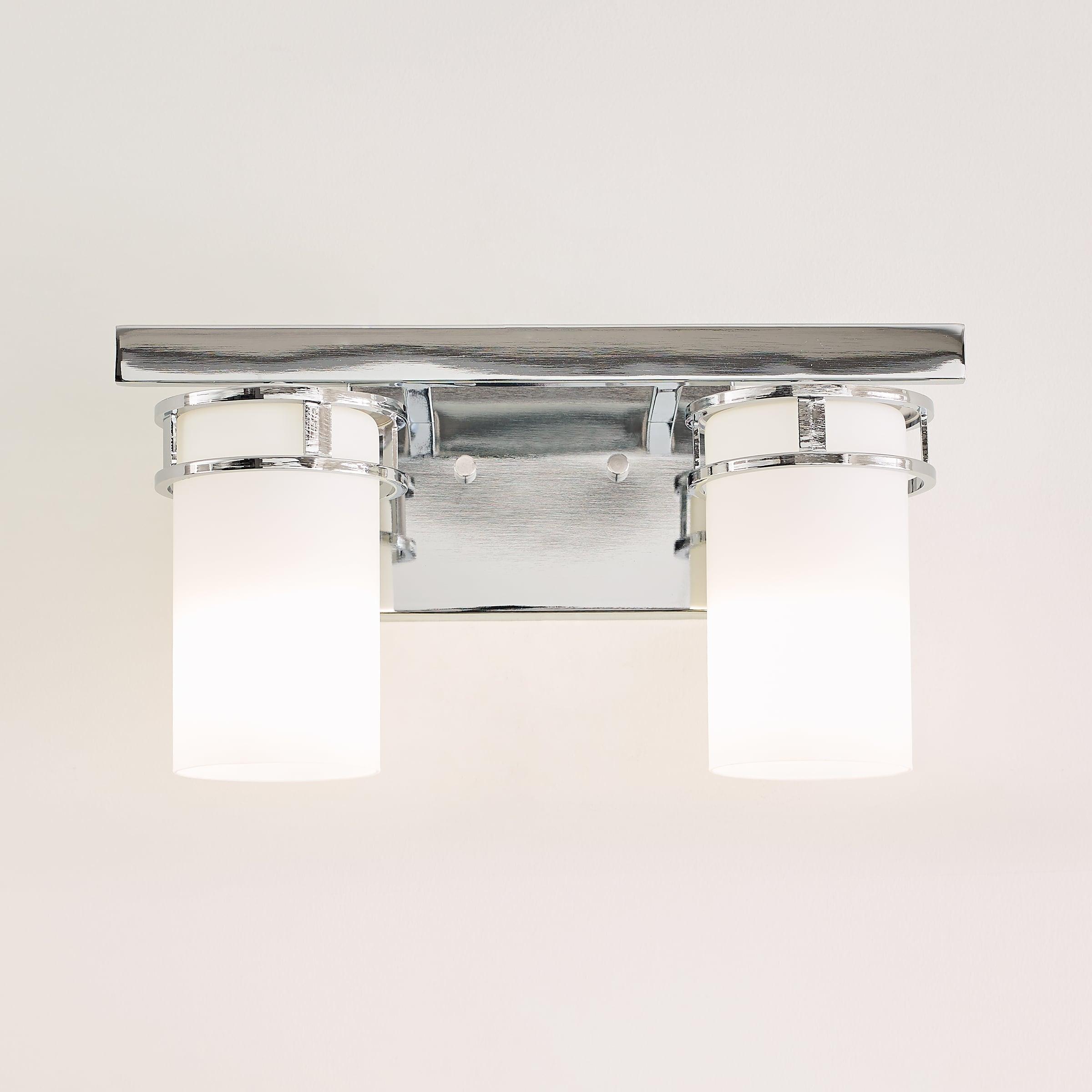Robie 14 in. 2-Light Chrome Transitional Rustic Wall Bathroom Vanity Light with Etched White Glass Shades