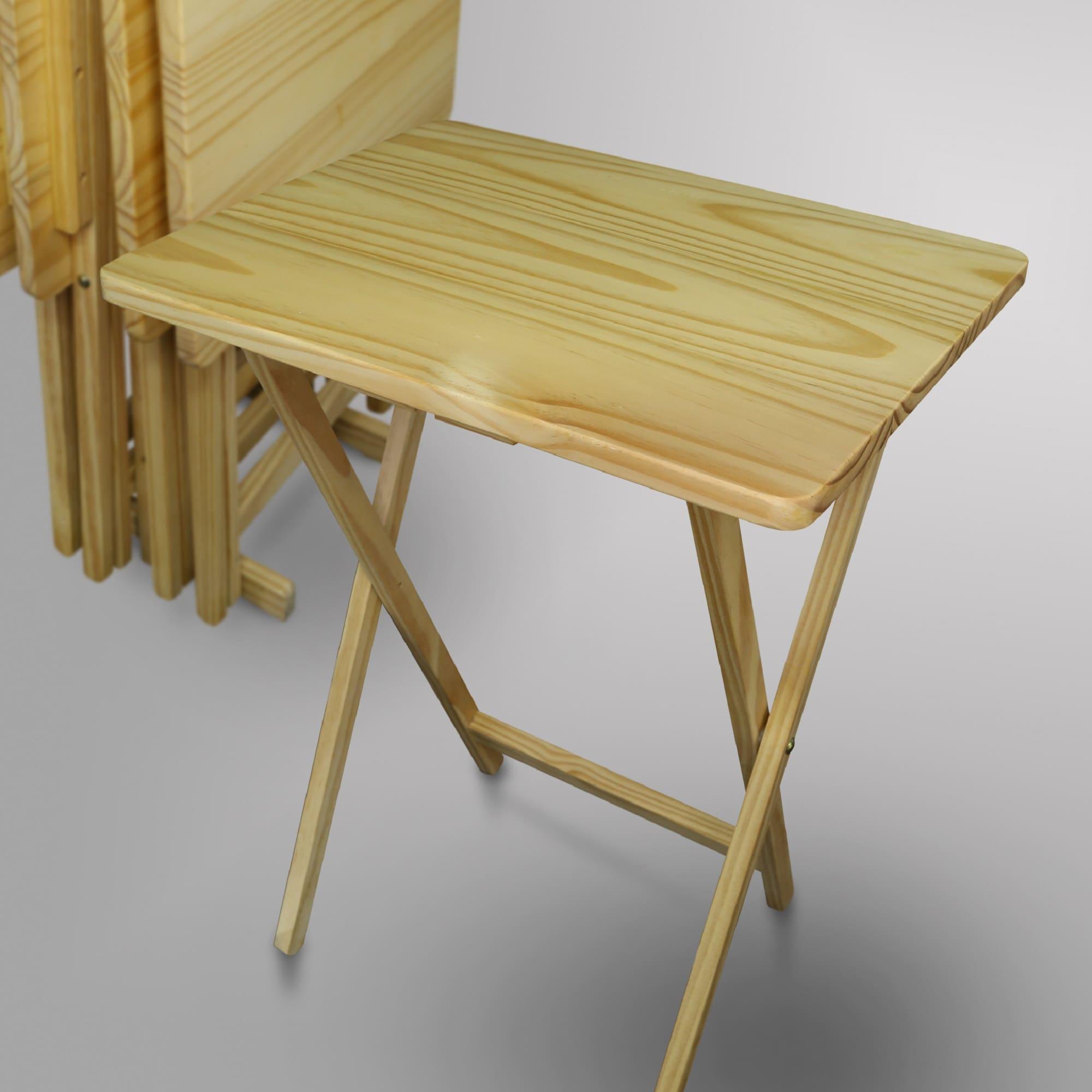5 Piece TV Tray Table Set in Natural (4 Trays, 1 Stand)
