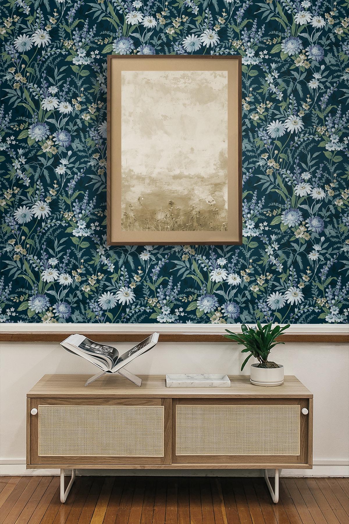 NextWall  Vintage Floral Peel and Stick Wallpaper 20.5 in. W x 18 ft. L - Teal